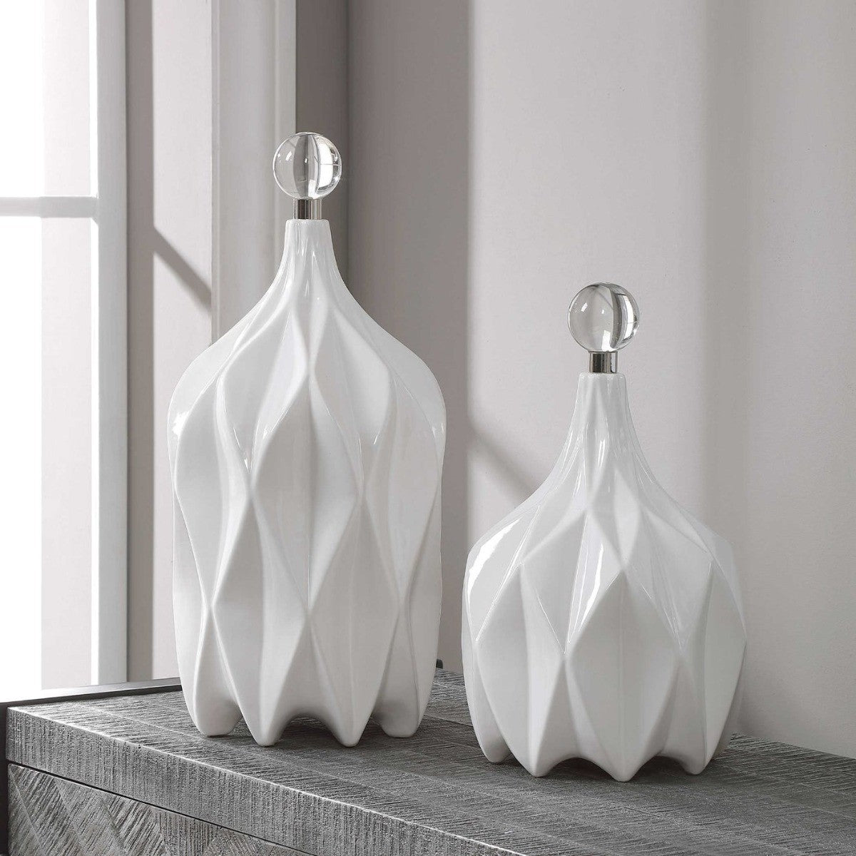 Klara White Bottles - Set of 2 by Uttermost