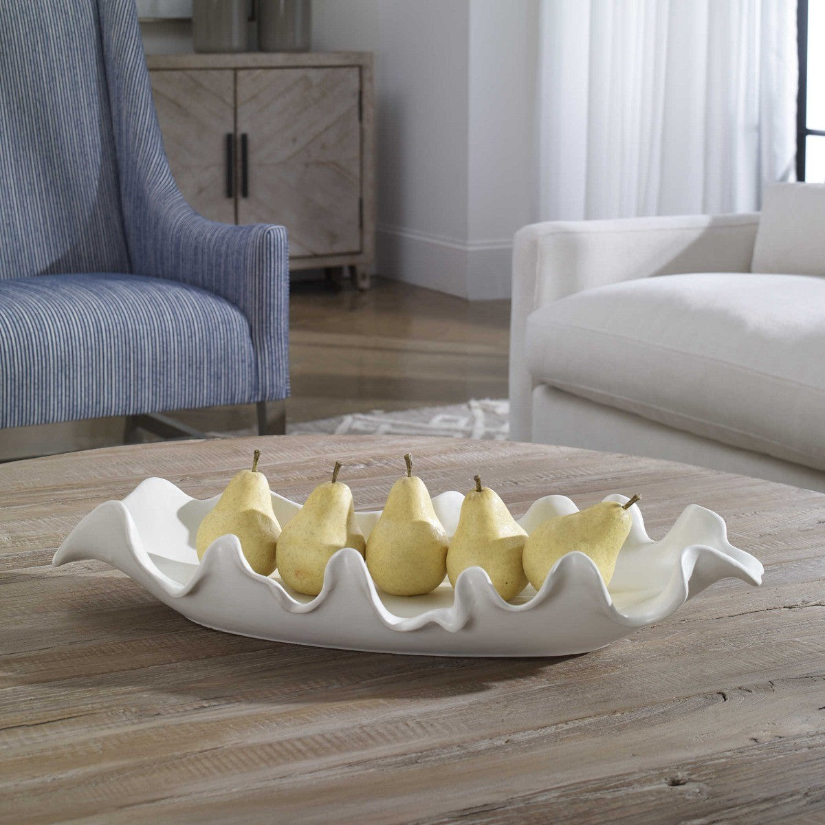 Ruffled Feathers Modern Indoor-Outdoor White Bowl by Uttermost