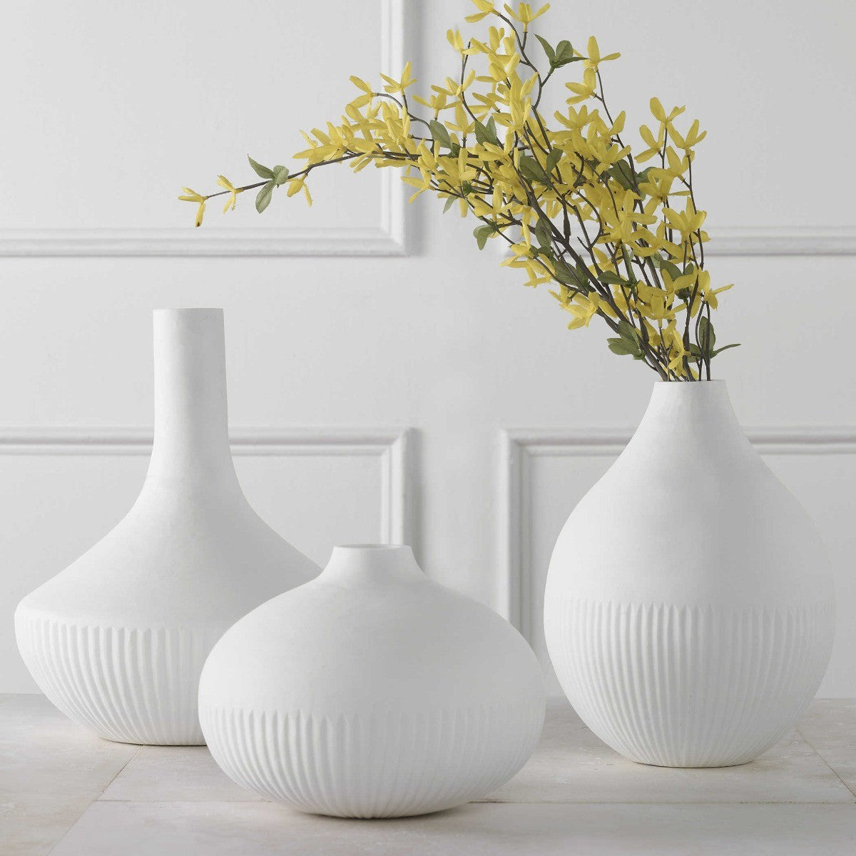 Apothecary Satin Vases in White - Set of 3 by Uttermost