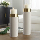 Wessex White Pillar Candleholders - Set of 2 by Uttermost