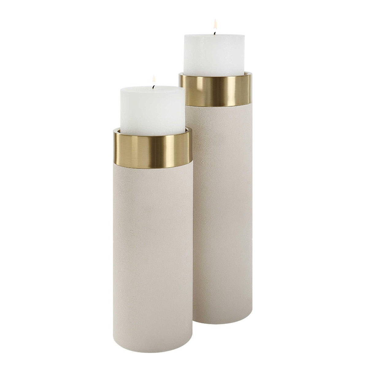 Wessex White Pillar Candleholders - Set of 2 by Uttermost