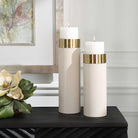 Wessex White Pillar Candleholders - Set of 2 by Uttermost