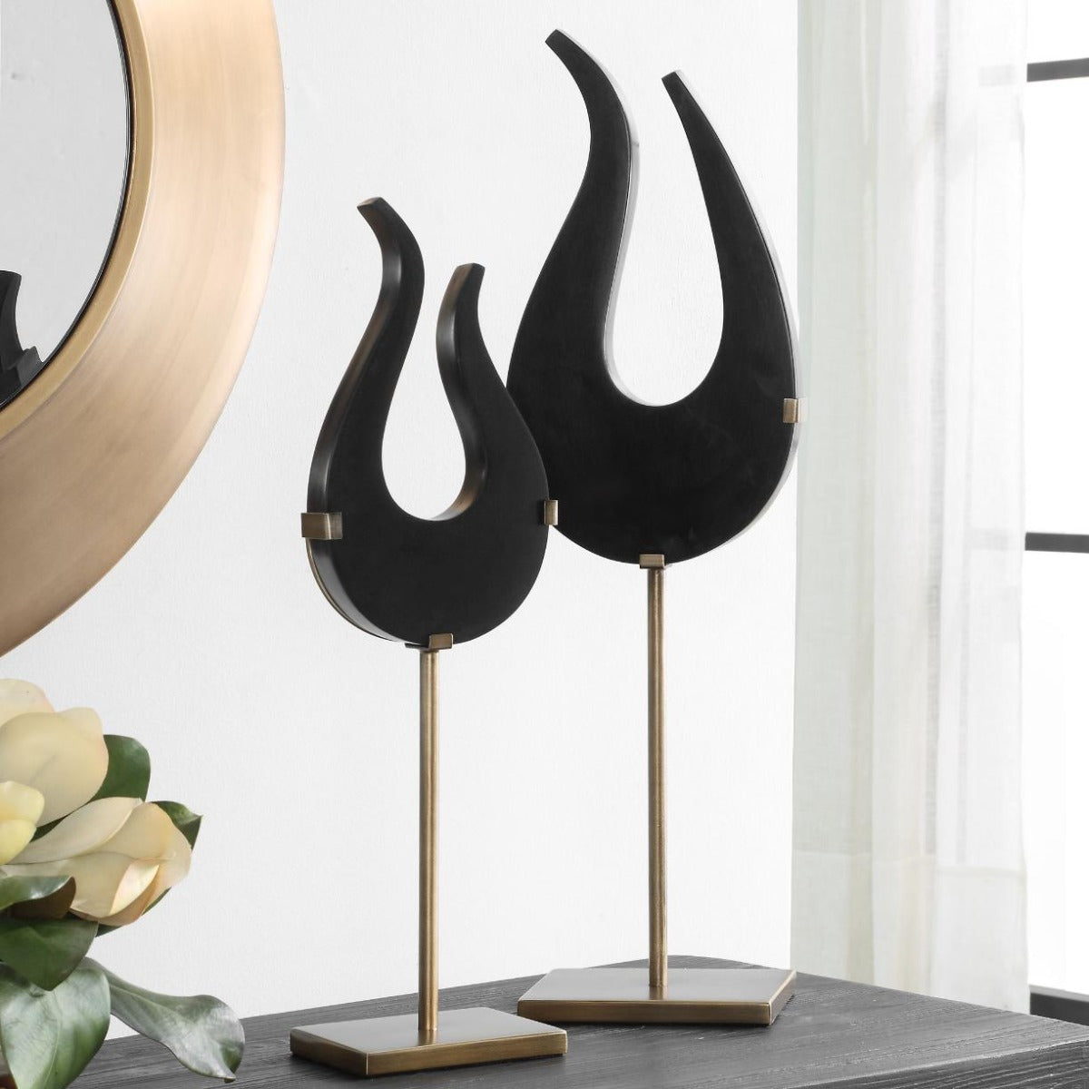 Abstract Flame Sculptures in Black - Set of 2 by Uttermost