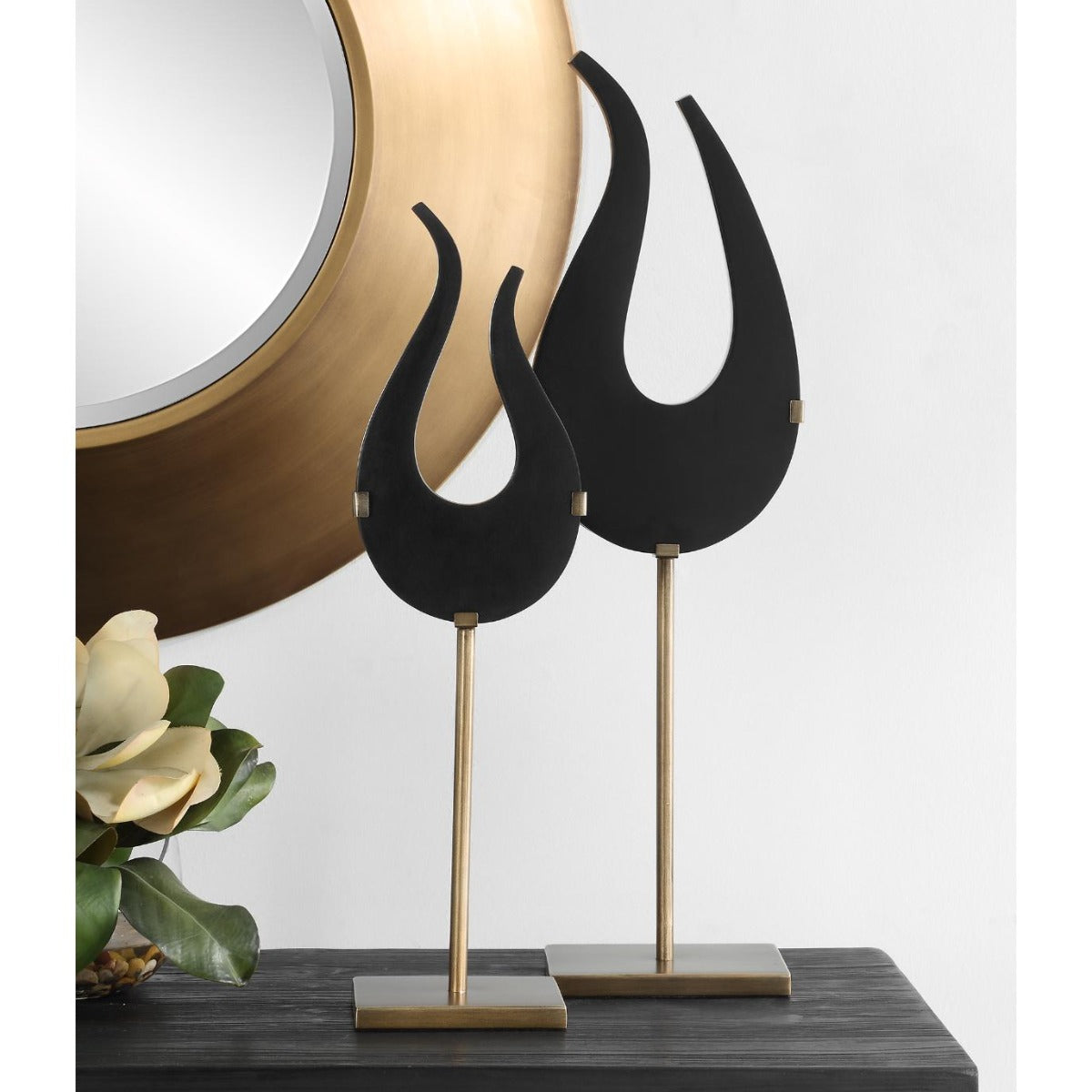 Abstract Flame Sculptures in Black - Set of 2 by Uttermost