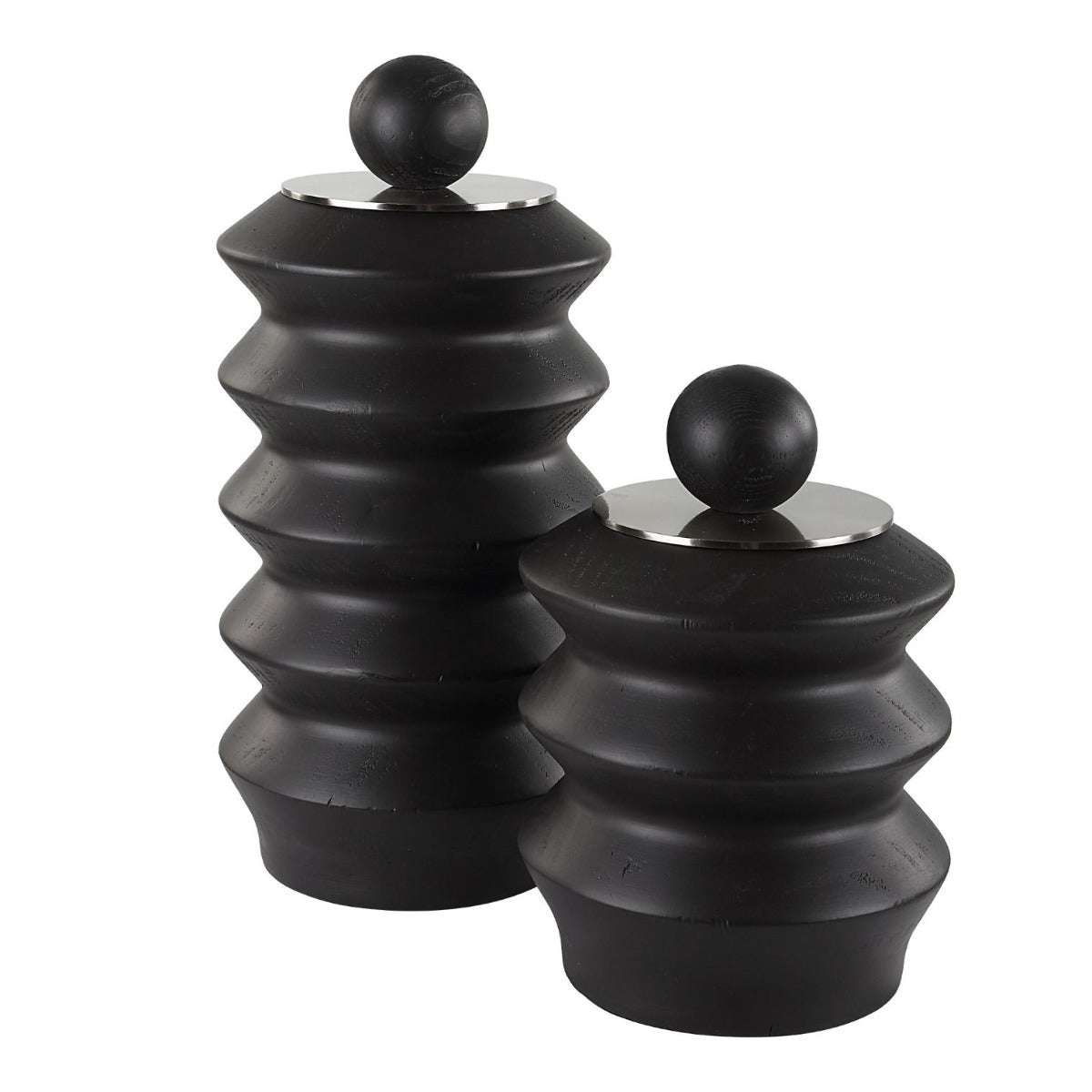 Accordion Black Wood Containers - Set of 2 by Uttermost