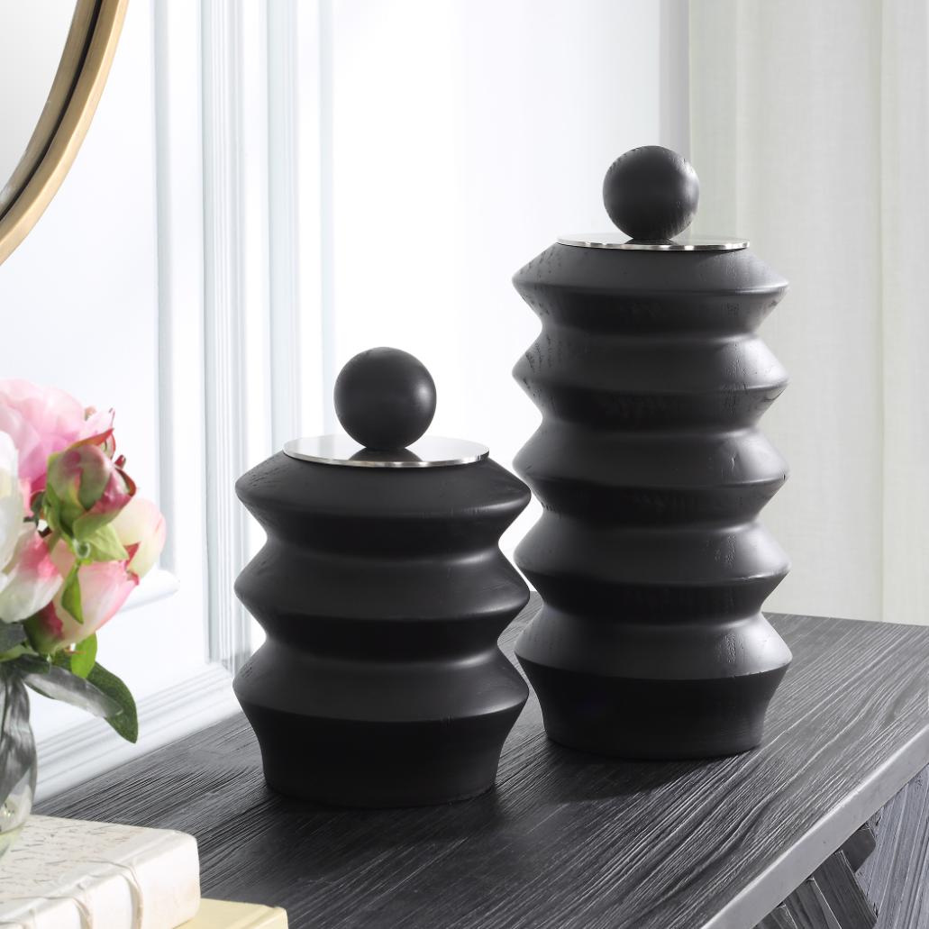 Accordion Black Wood Containers - Set of 2 by Uttermost