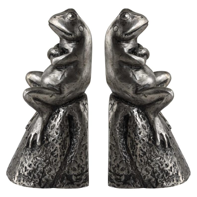Daydreaming Frogs Aged Silver Bookends - Set of 2 by Uttermost