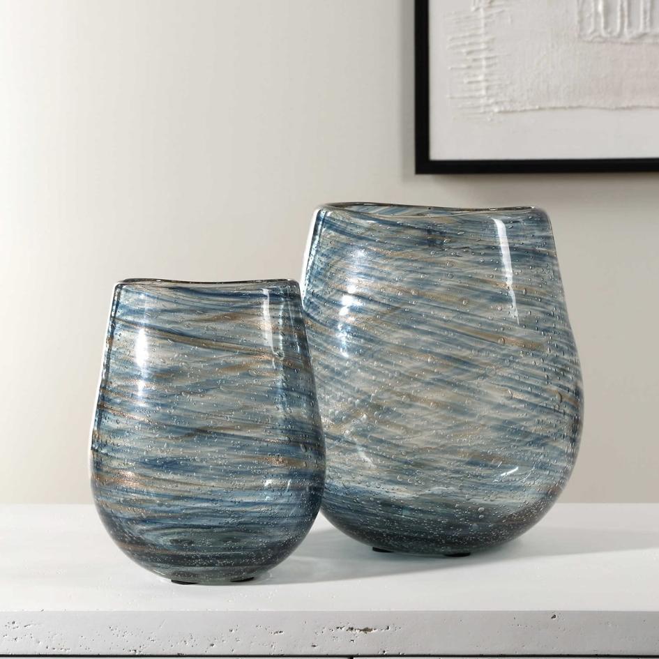 Aurora Swirl Glass Vases - Set of 2 by Uttermost