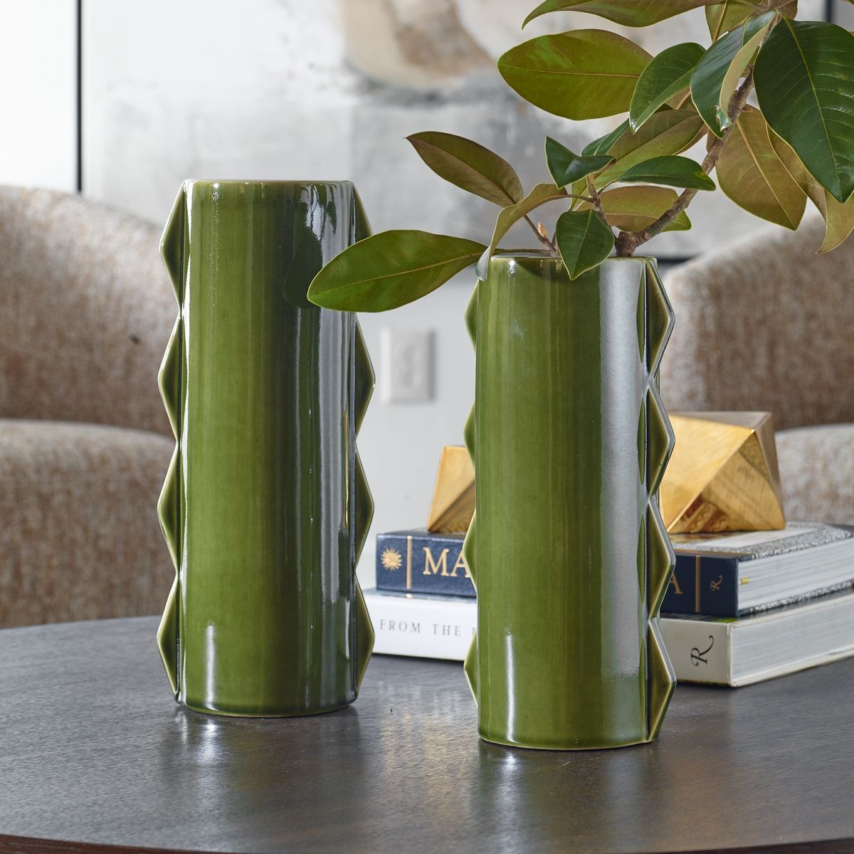 Meander Indoor-Outdoor Green Vases - Set of 2 by Uttermost