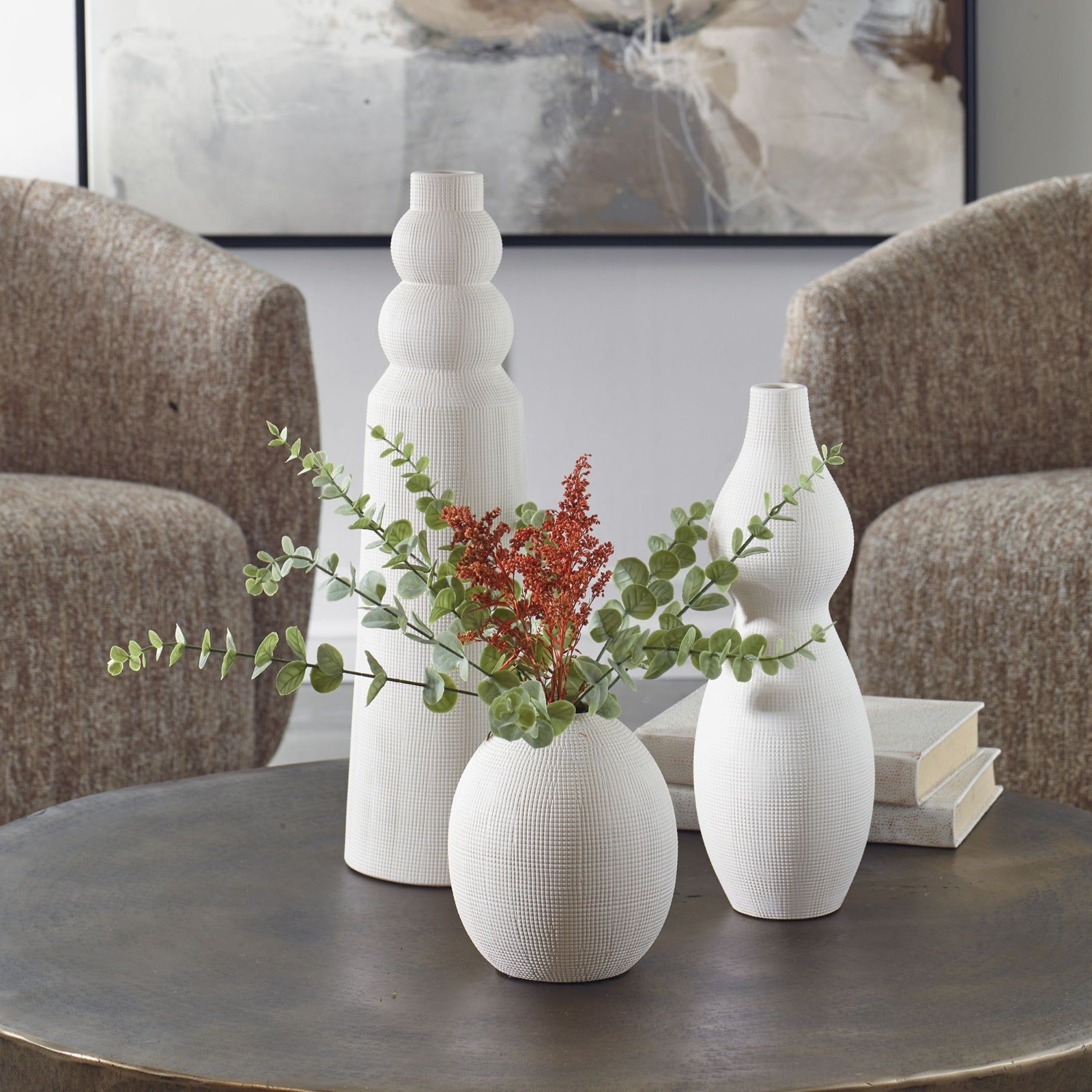 Forma White Indoor-Outdoor Ceramic Vases - Set of 3 by Uttermost