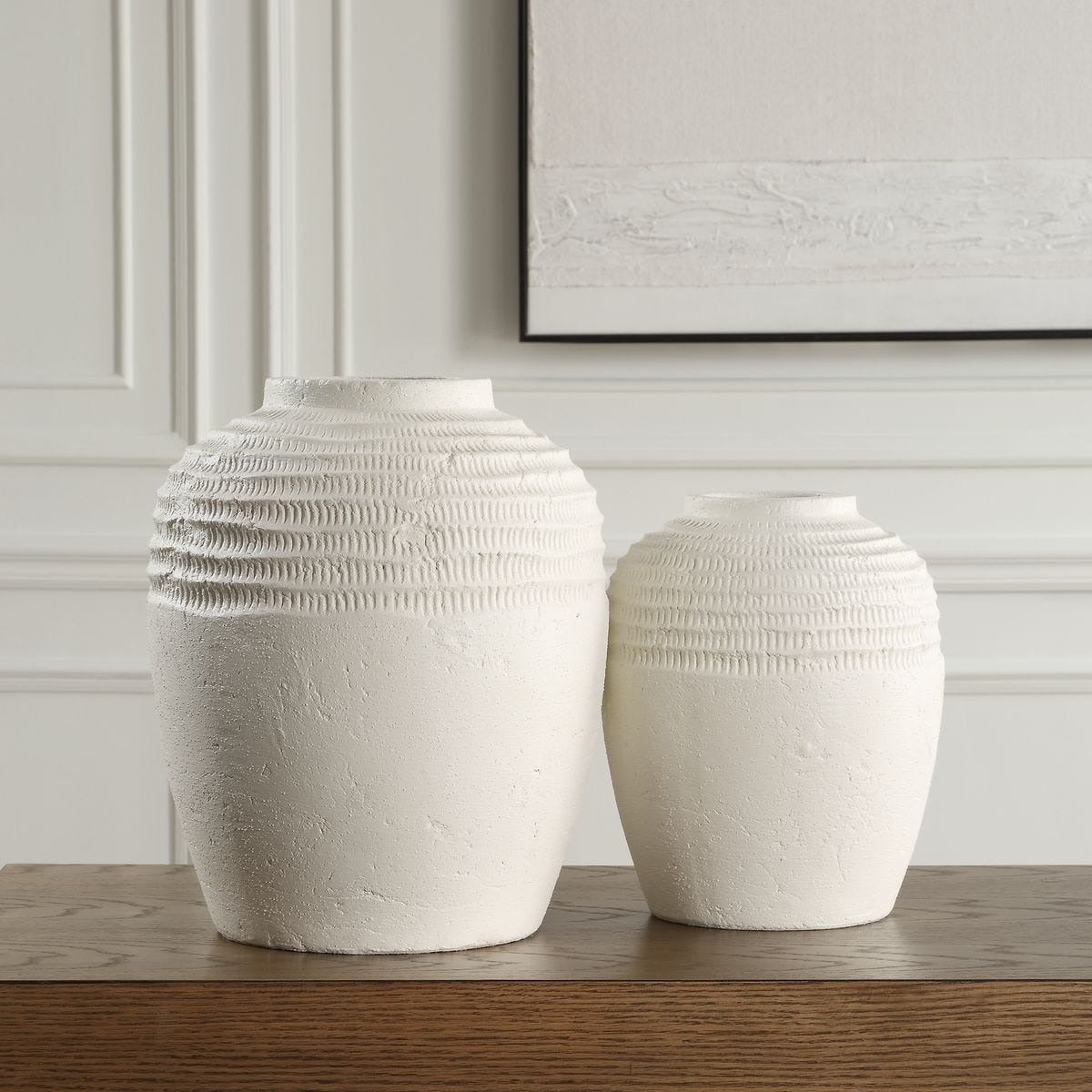 Luna Ridge White Ceramic Vases Set of 2 by Uttermost