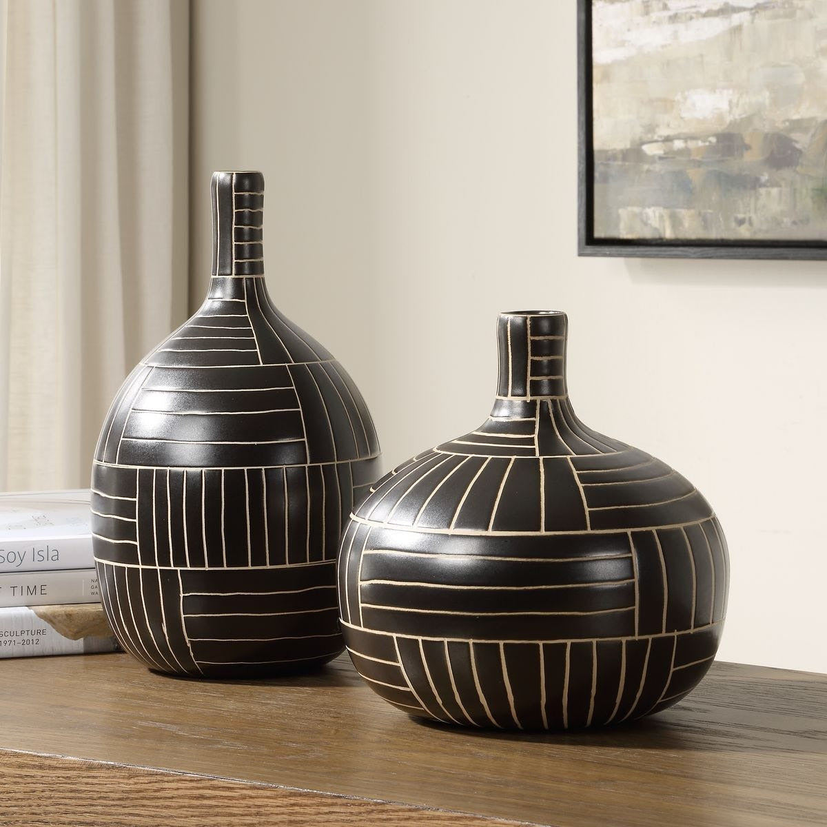 Graphite Stride Geometric Vases Set of 2 by Uttermost