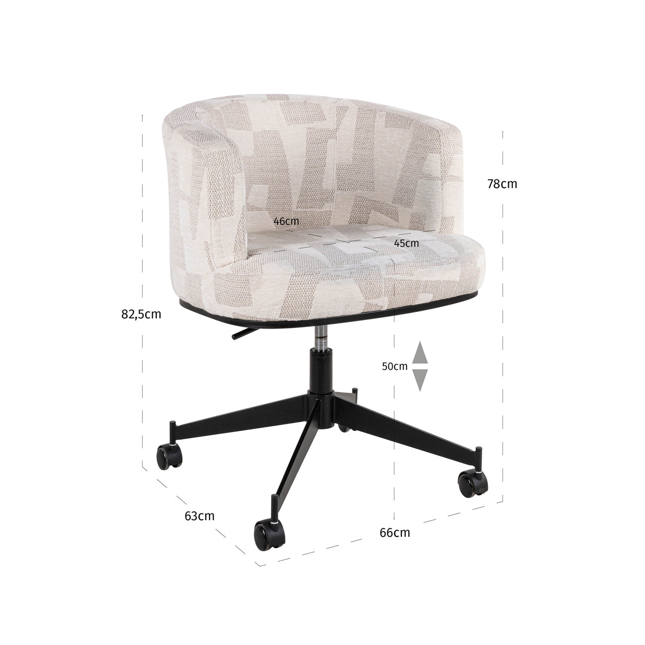 Dining chair Rochenne beige graffic swivel on wheels by Richmond Interiors