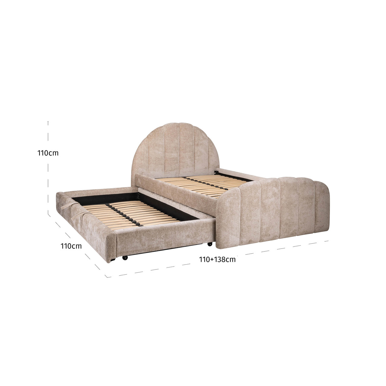 Bed Pixie clay chenille 120x200 with pull-out bed by Richmond Interiors