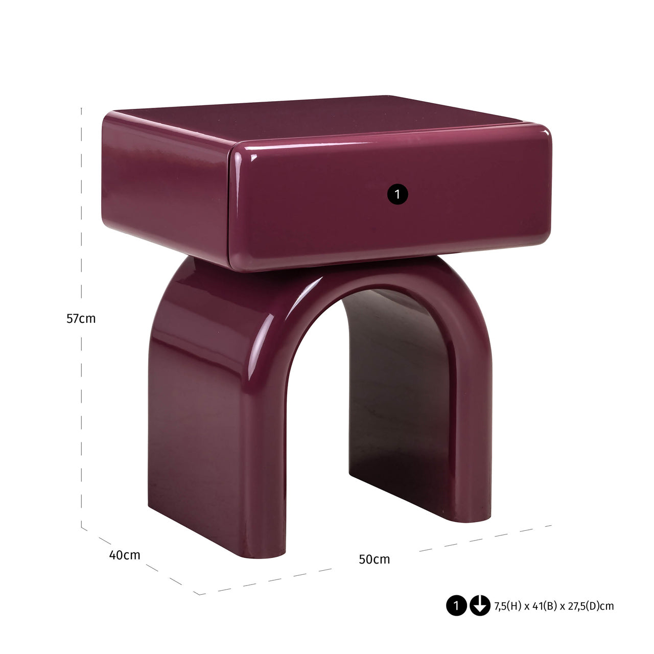 Nightstand Bennet burgundy 1-drawer by Richmond Interiors