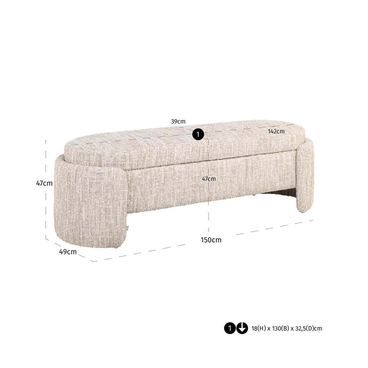 Bench Cupid beige angora with storage by Richmond Interiors