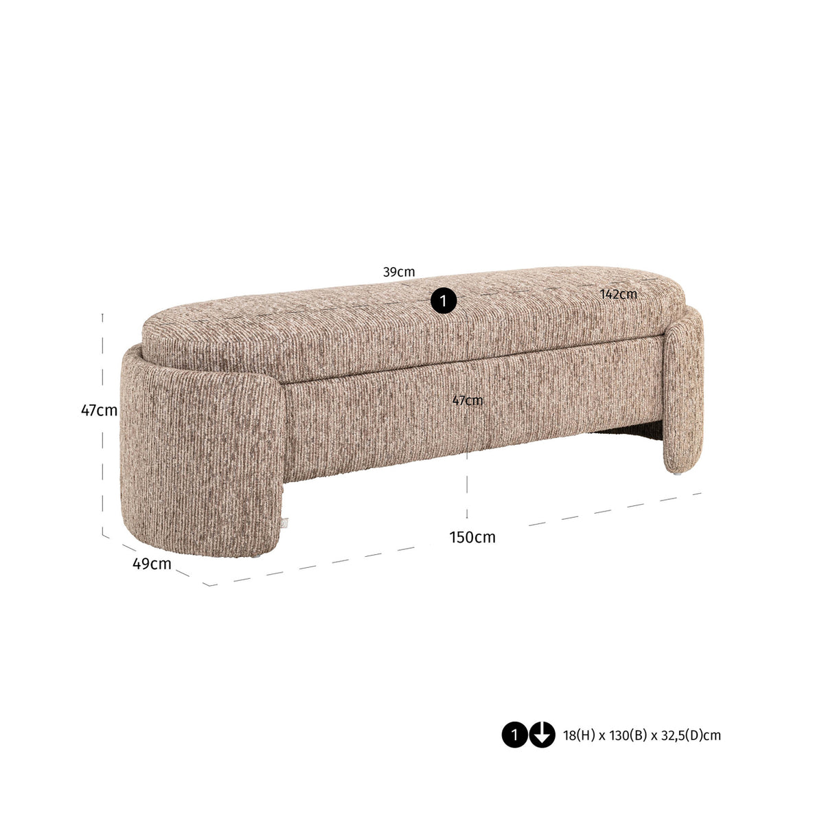 Bench Cupid mocca linear with storage by Richmond Interiors