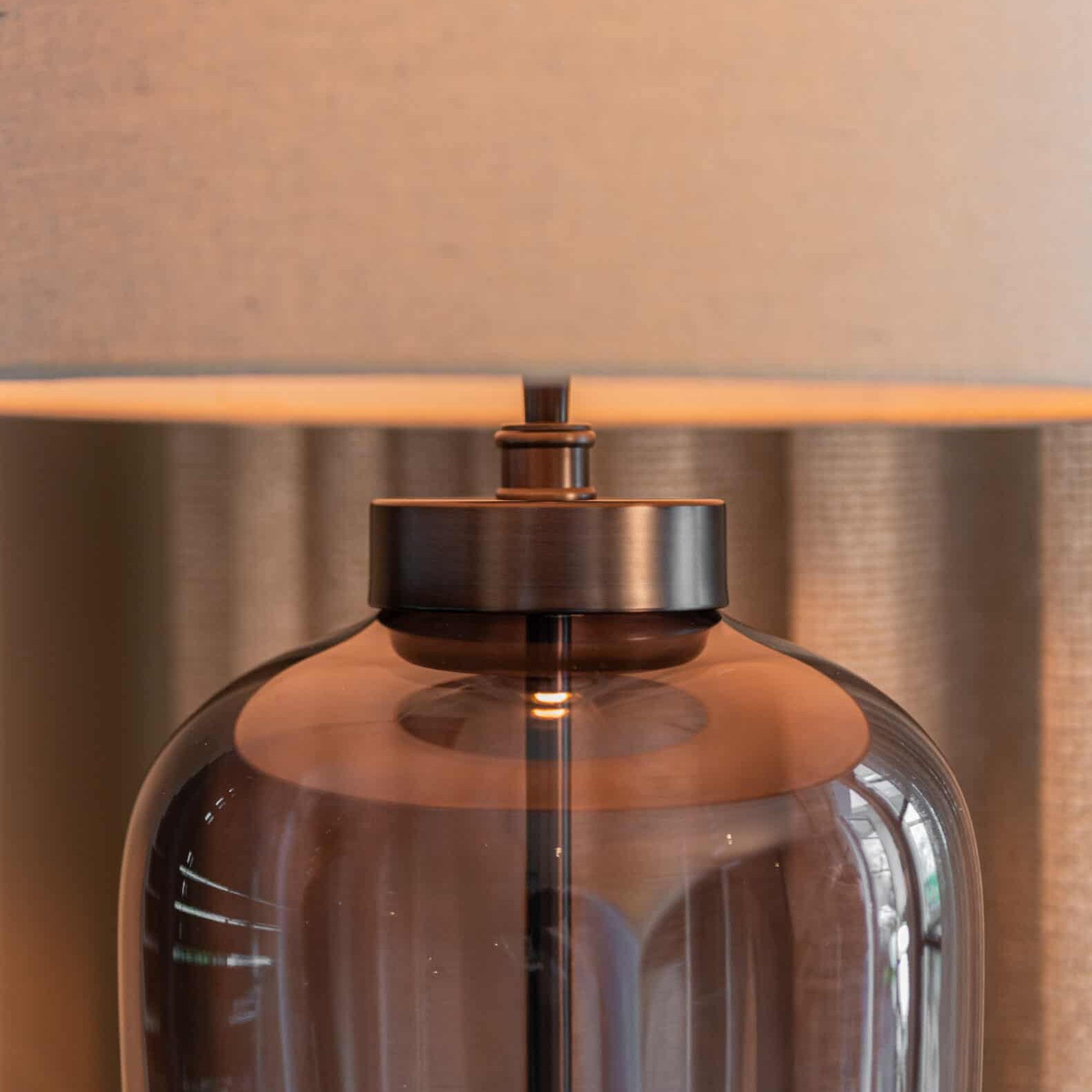 Monsoe Smoke Glass Table Lamp With Beige Linen Shade by Richmond Interiors