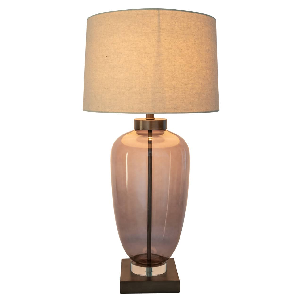 Monsoe Smoke Glass Table Lamp With Beige Linen Shade Richmond Interiors
