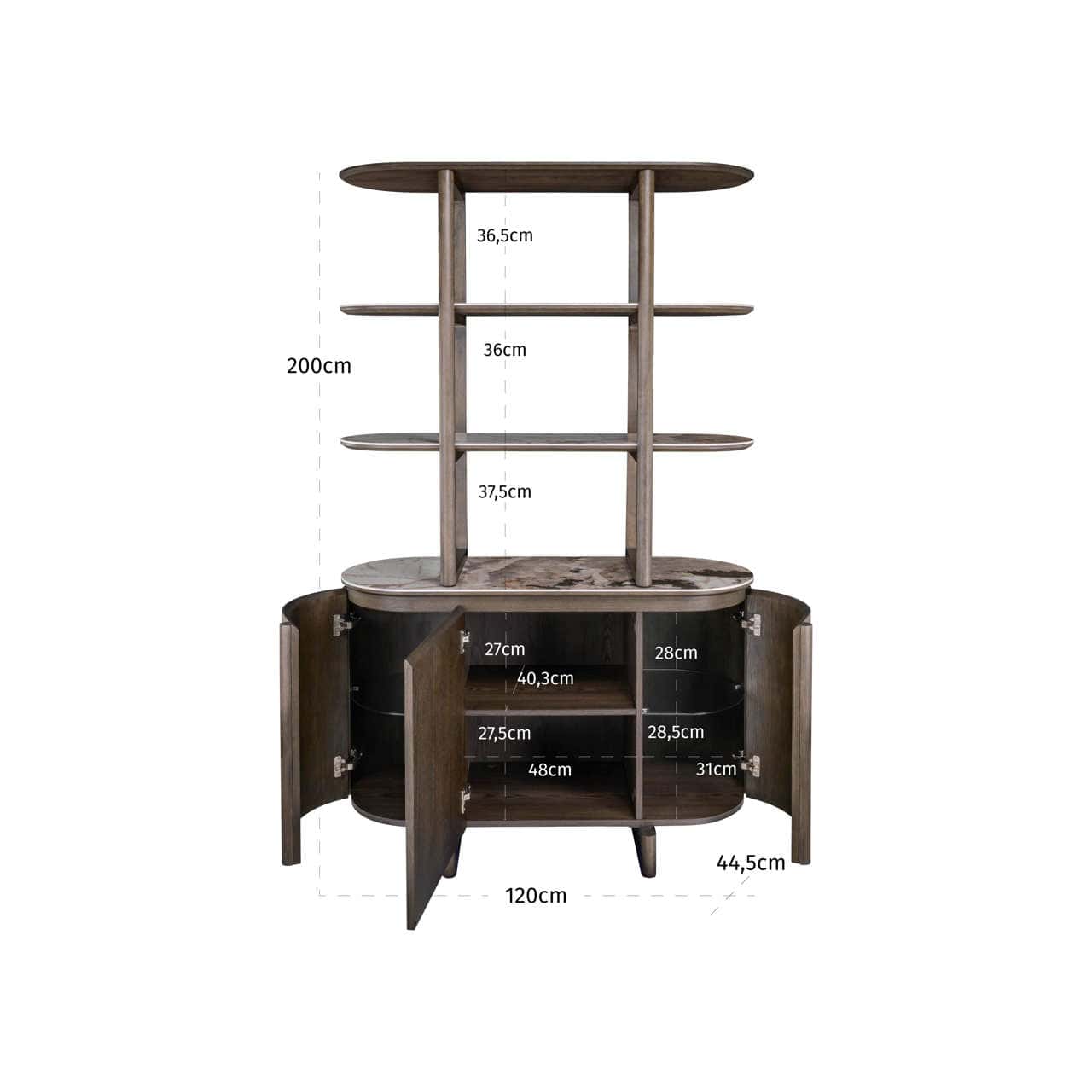 Langford Brown Oak 3 Door & Shelf Display Cabinet by Richmond Interiors