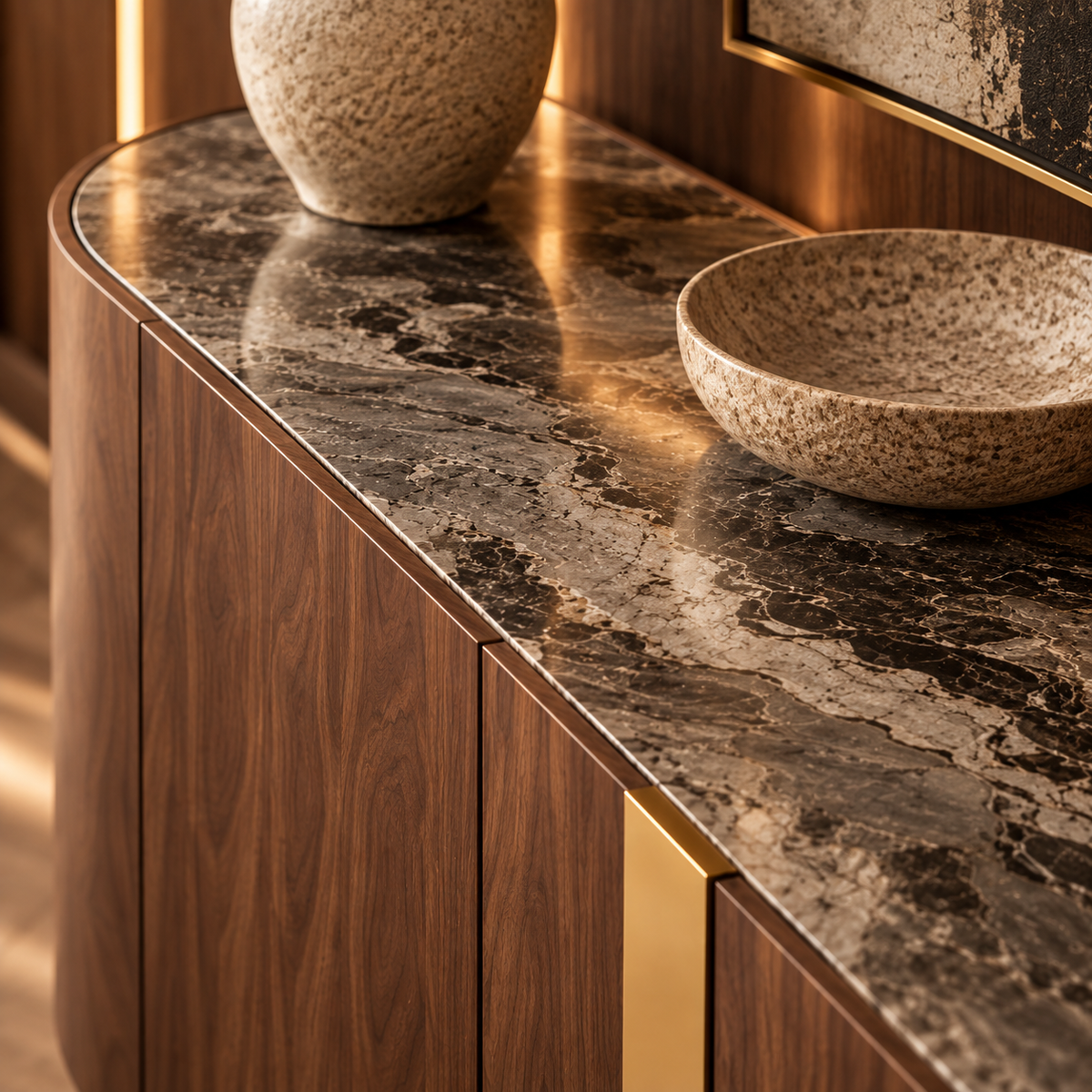 Oslo Brown Walnut Veneer Ceramic Sideboard by Berkeley Designs