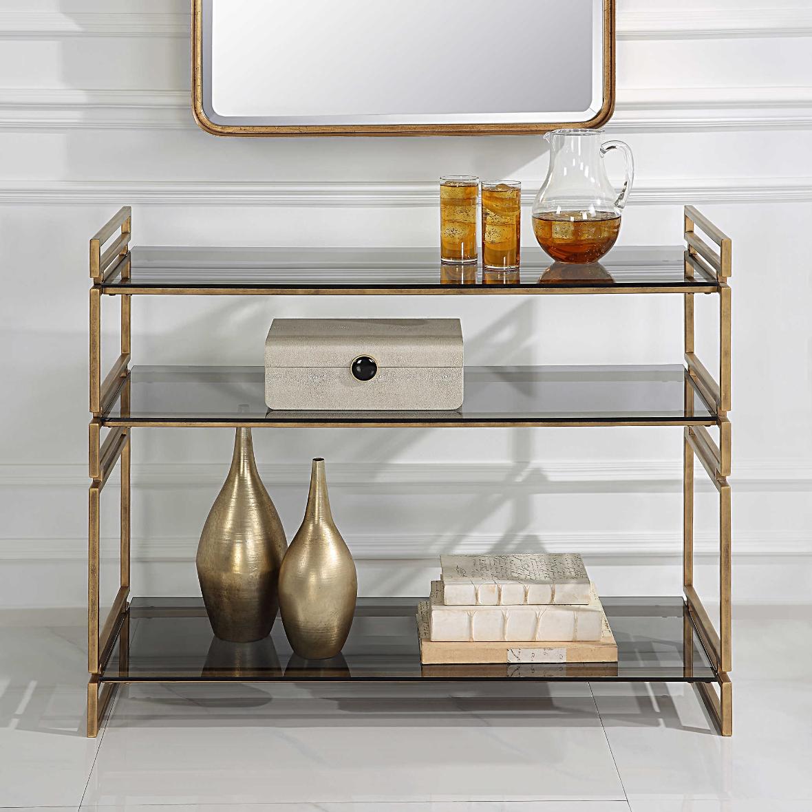 Stacked Up Grey Glass Console Table by Uttermost