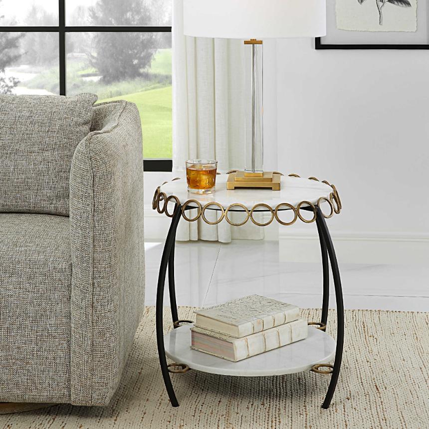 Chainlink White Marble Side Table by Uttermost