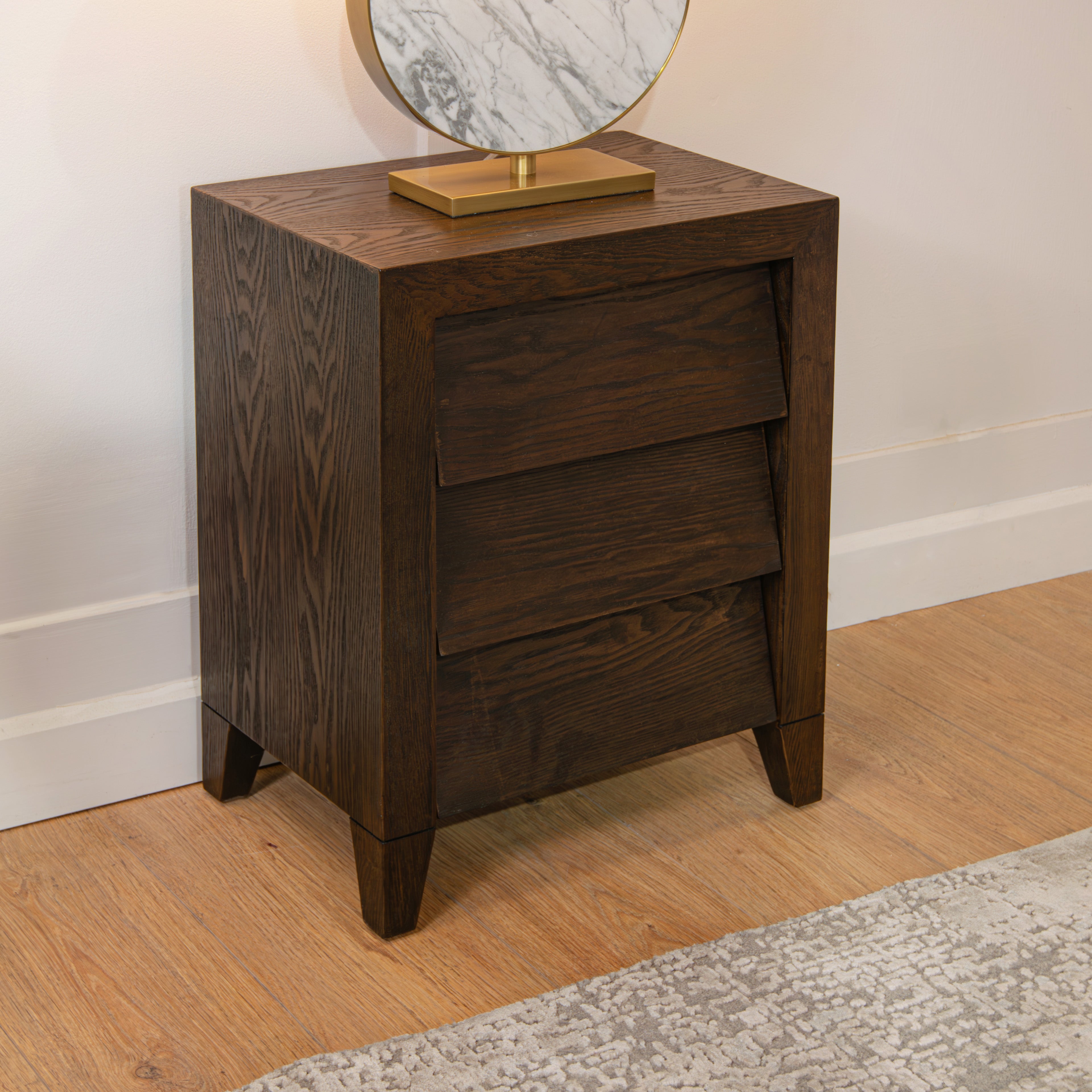 Amato Bedside Table Chocolate Wood 3 Drawer by RV Astley