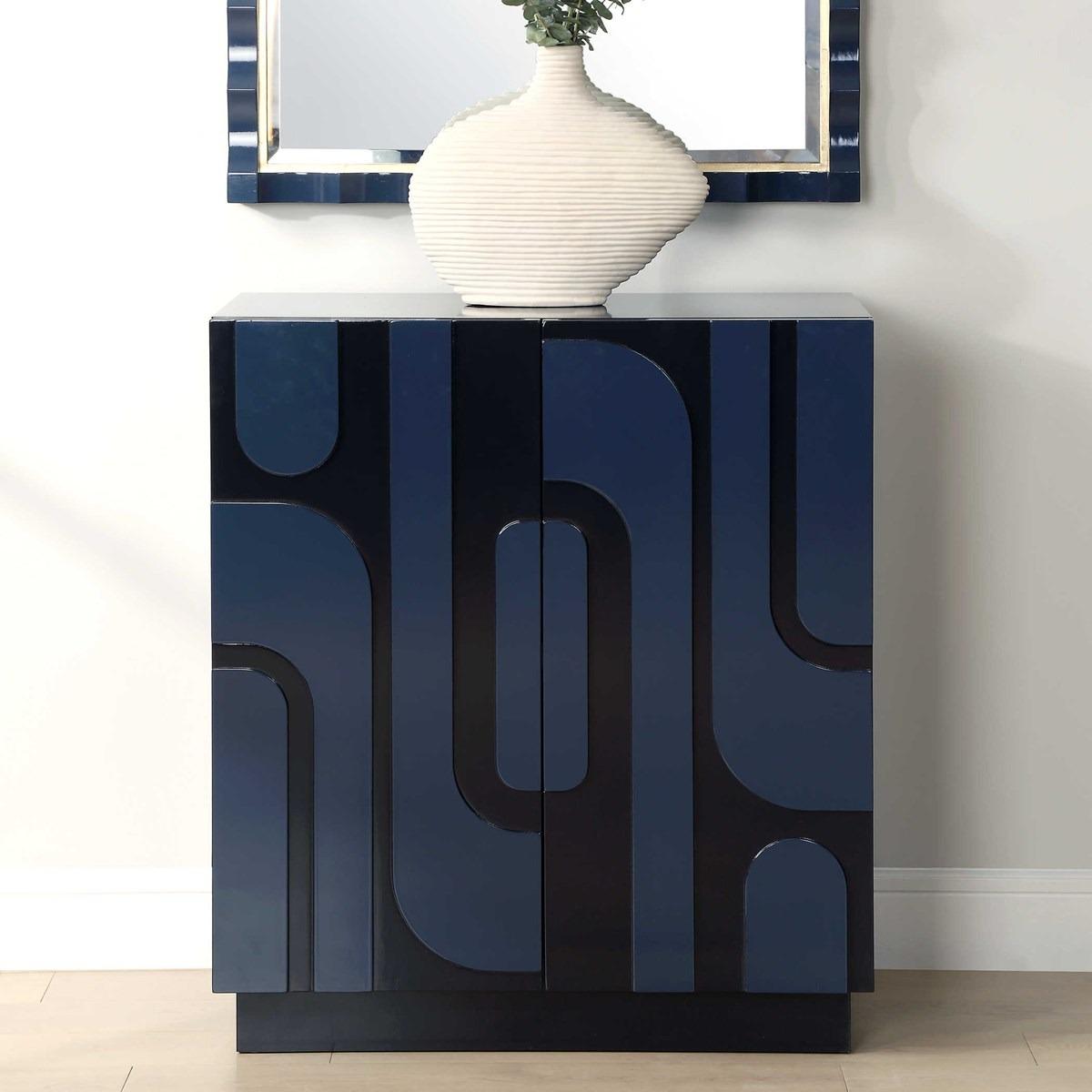 Valeria 2 Door Glossy Blue Cabinet by Uttermost