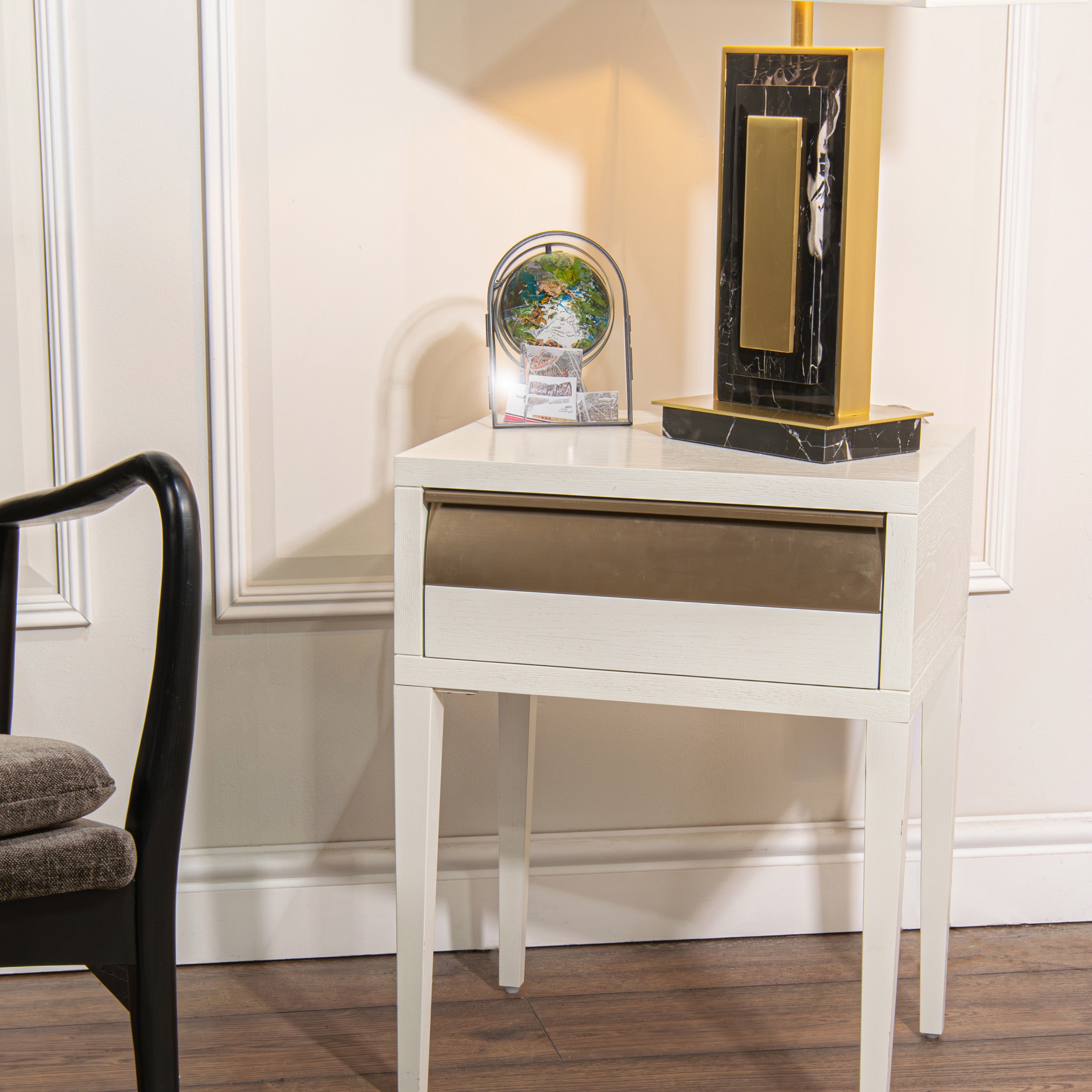 Rhona White Veneer & Metal 1 Drawer Beside Table by RV Astley