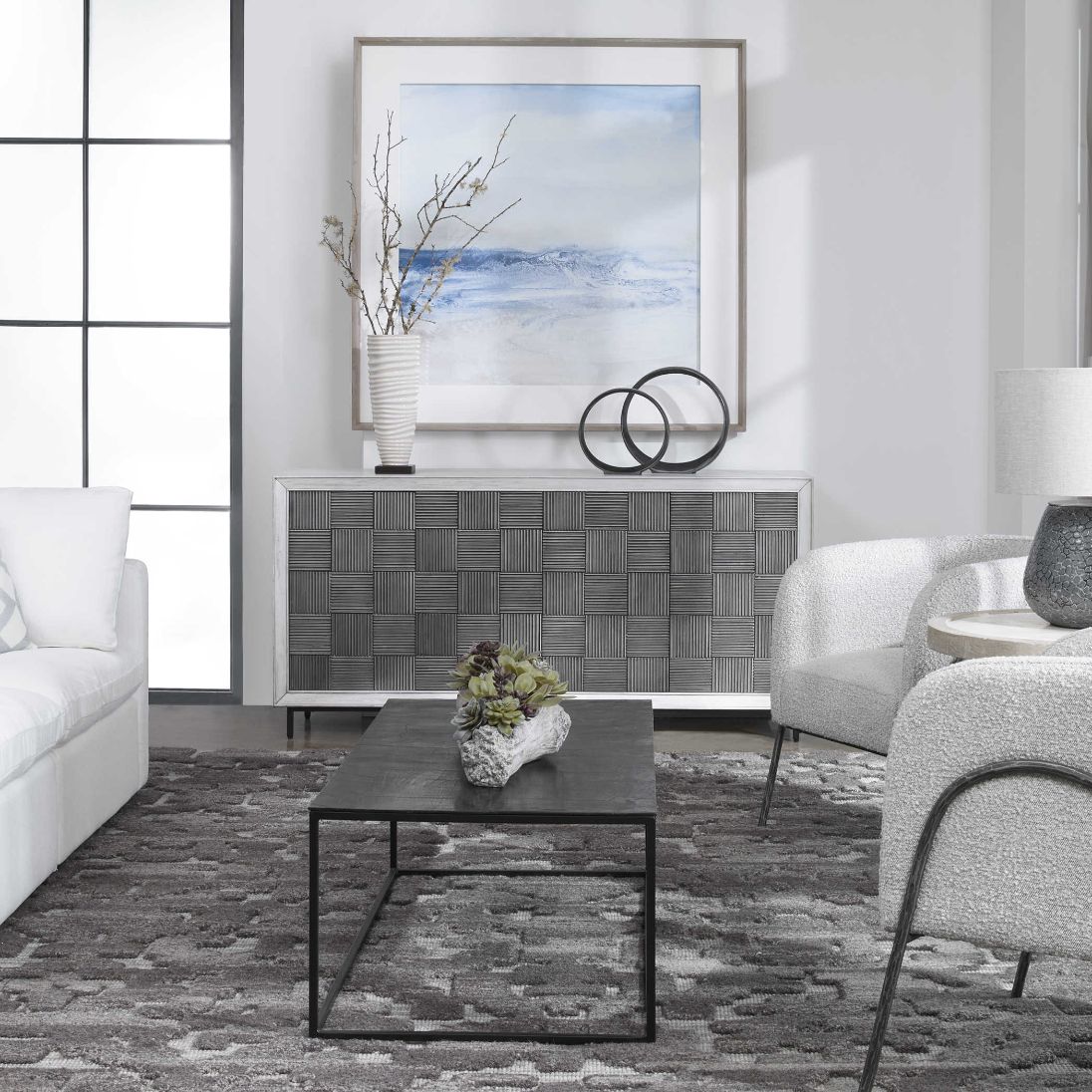 Checkerboard 4 Door Gray Cabinet by Uttermost
