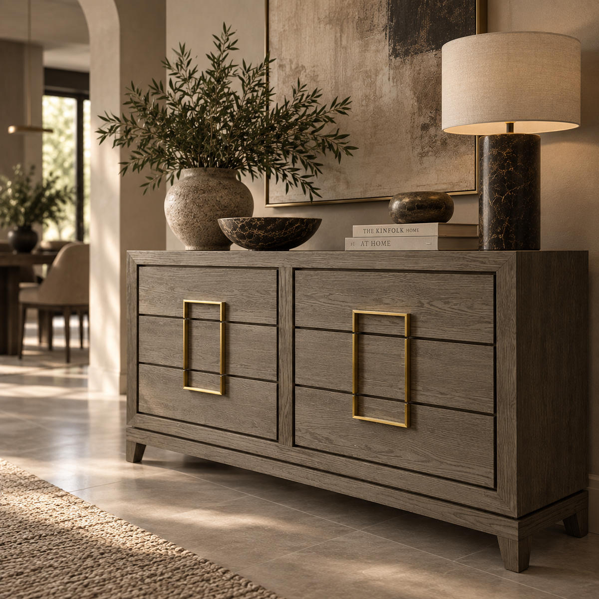 Lucca Grey / Taupe Oak 6 Drawer Gold Chest of Drawers by Berkeley Designs