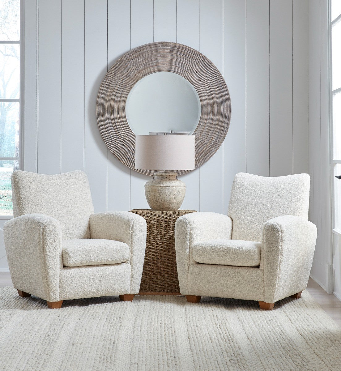 Vortex White Washed Round Mirror by Uttermost