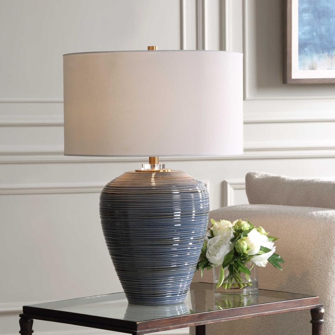 Moher Glossy Blue Table Lamp by Uttermost