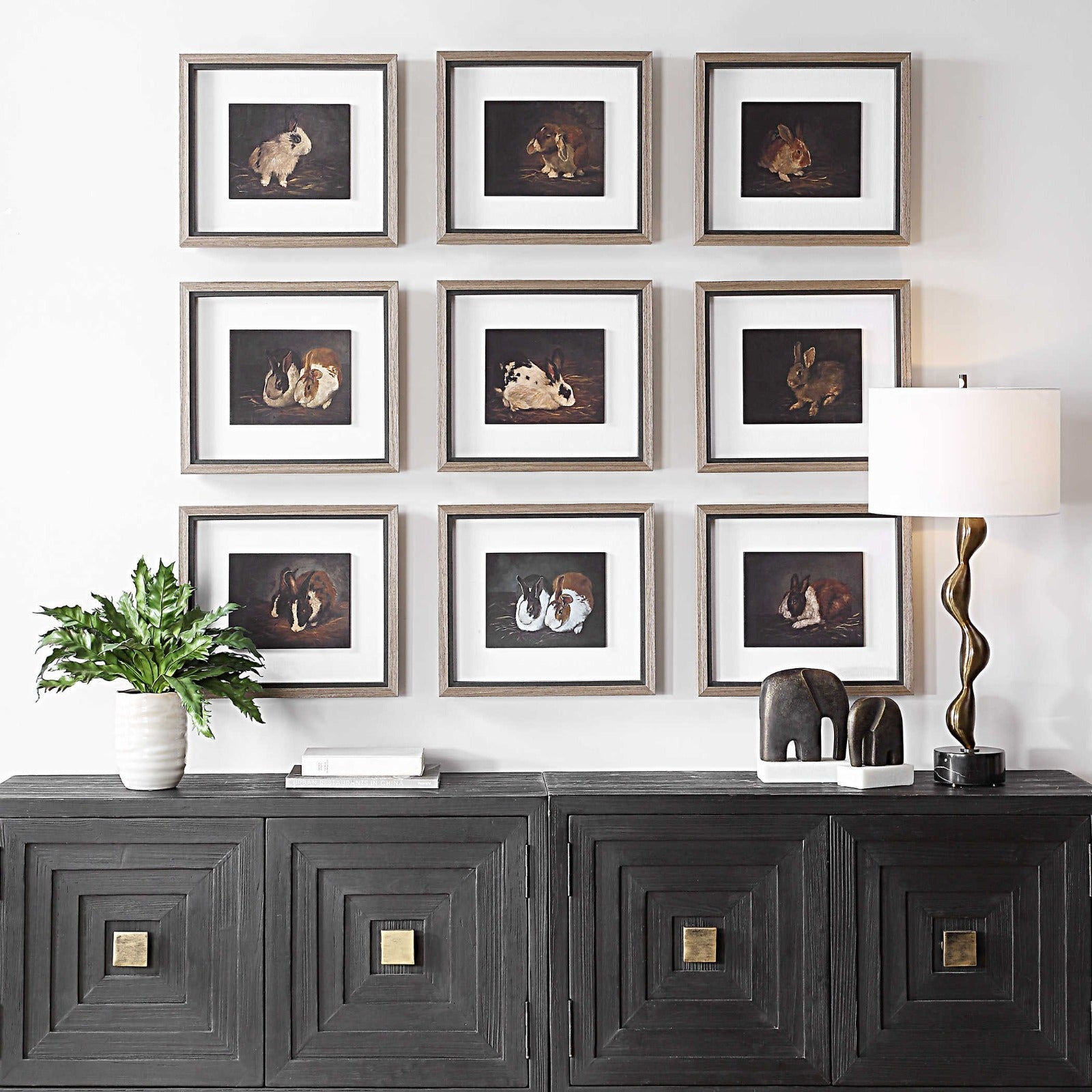 Resting Bunny Framed Prints Set of 9 by Uttermost