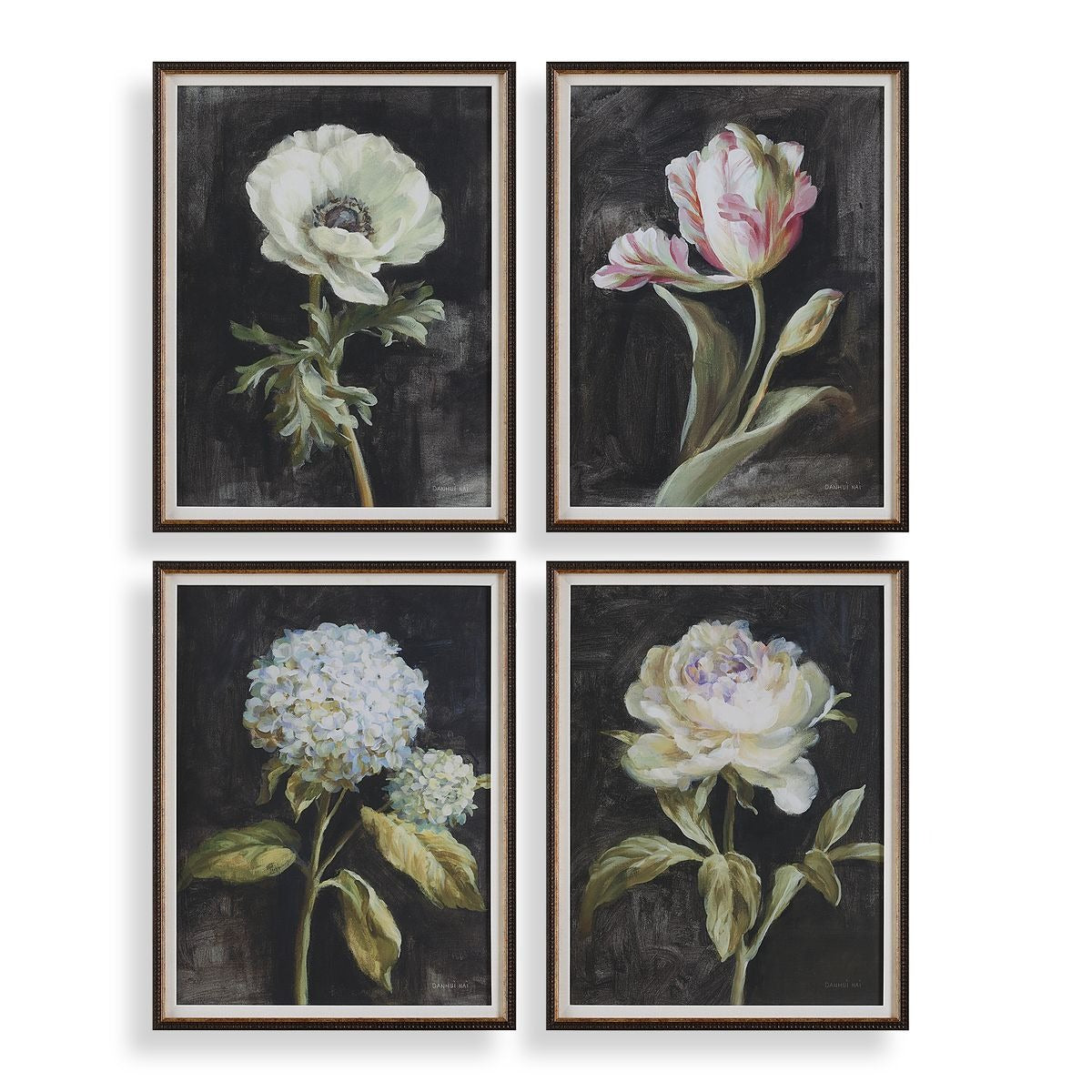 Florals On Black Framed Prints - Set of 4 by Uttermost