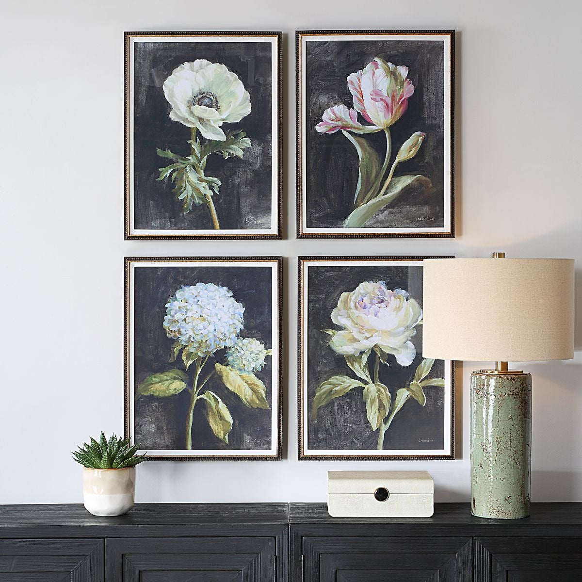 Florals On Black Framed Prints - Set of 4 by Uttermost