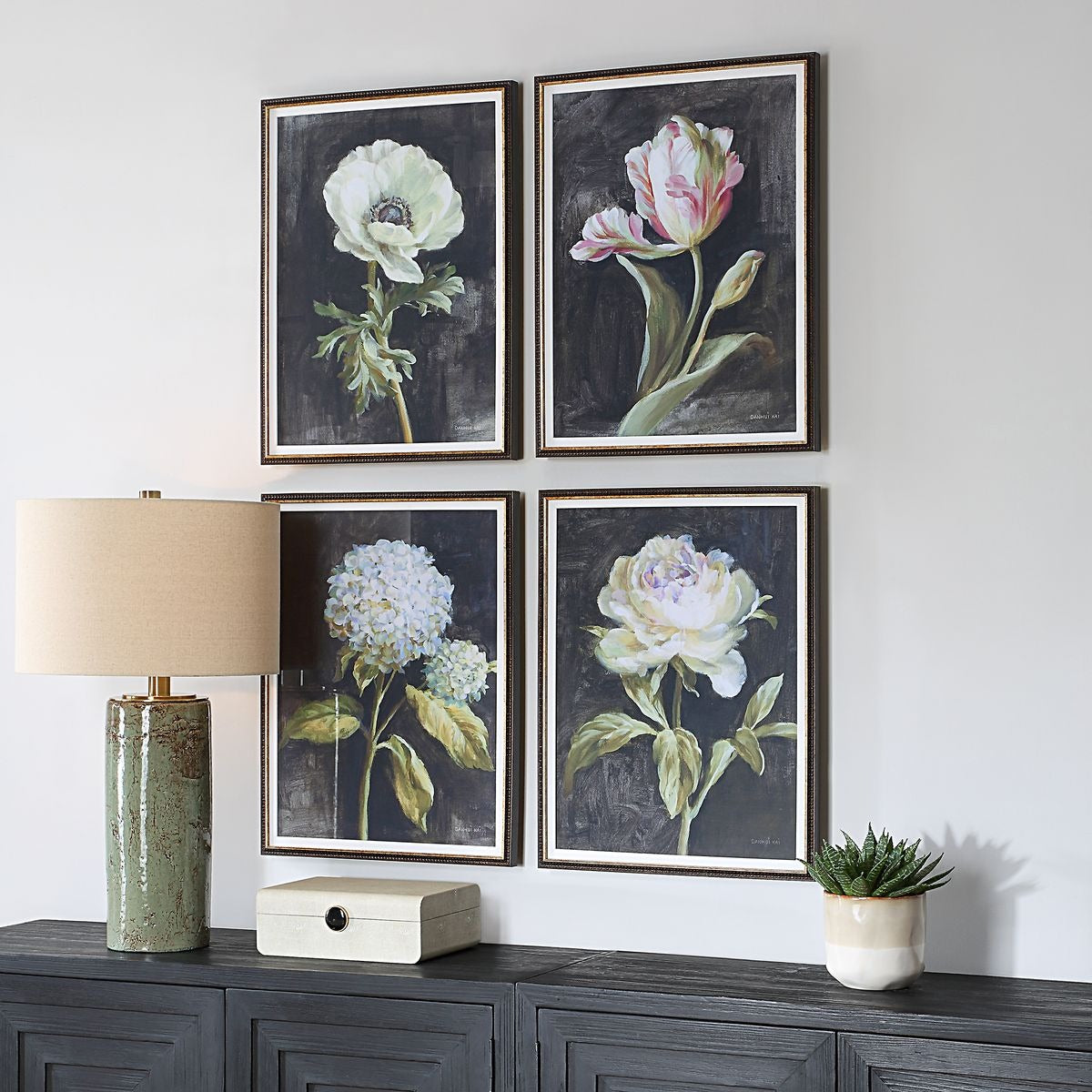 Florals On Black Framed Prints - Set of 4 by Uttermost