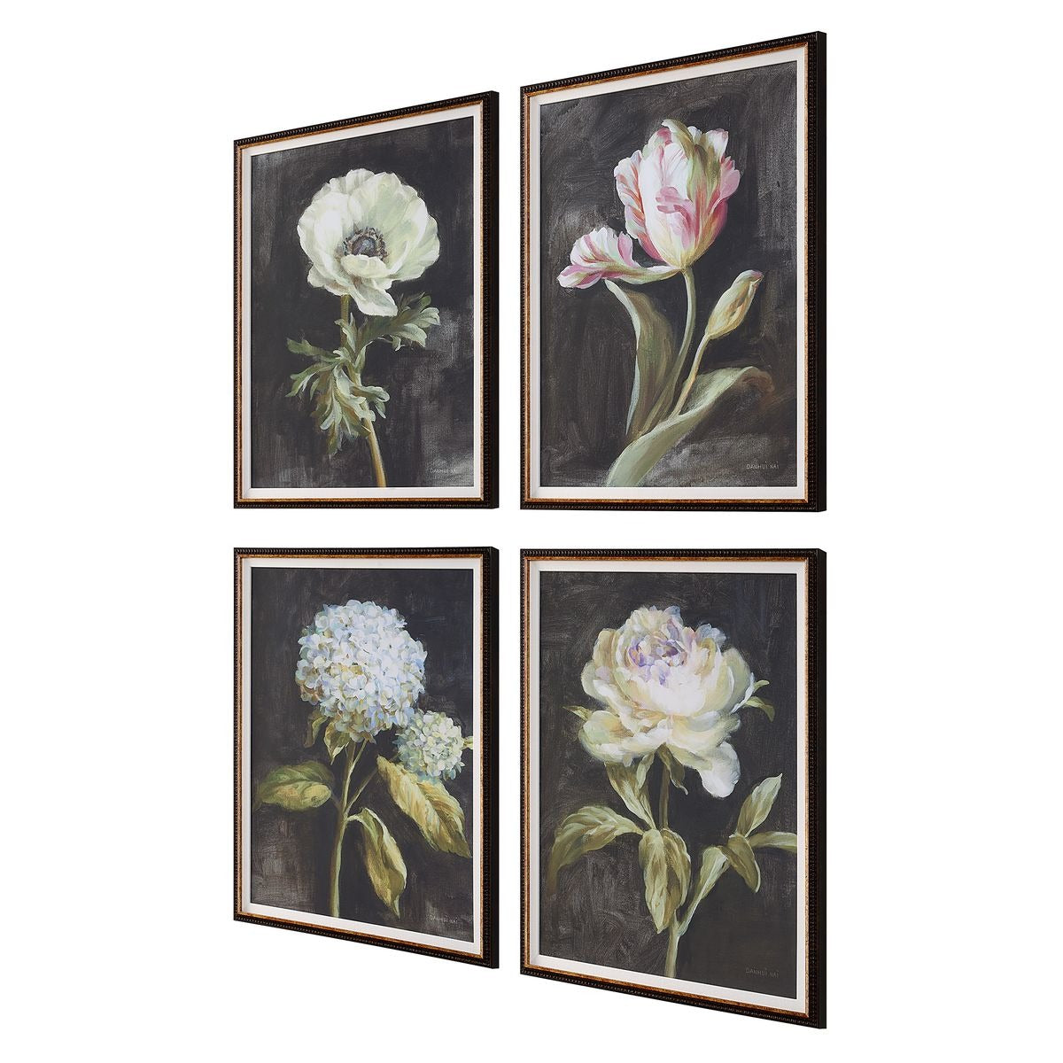 Florals On Black Framed Prints - Set of 4 by Uttermost