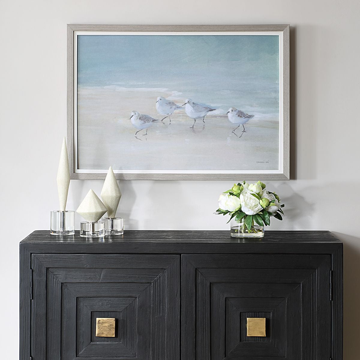 Tranquil Shorebirds On The Sand Framed Print by Uttermost