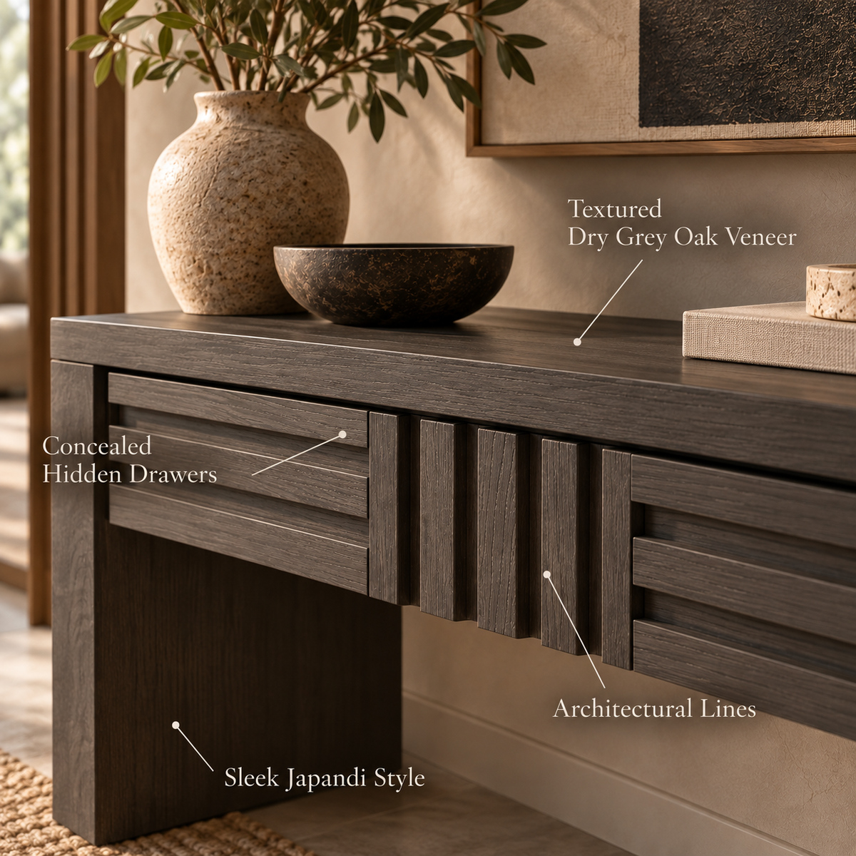 Kyoto Textured Dry Grey Oak Console Table by Berkeley Designs
