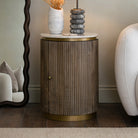 Maigue Brown Textured Wood Storage Side Table with Marble Top by RV Astley