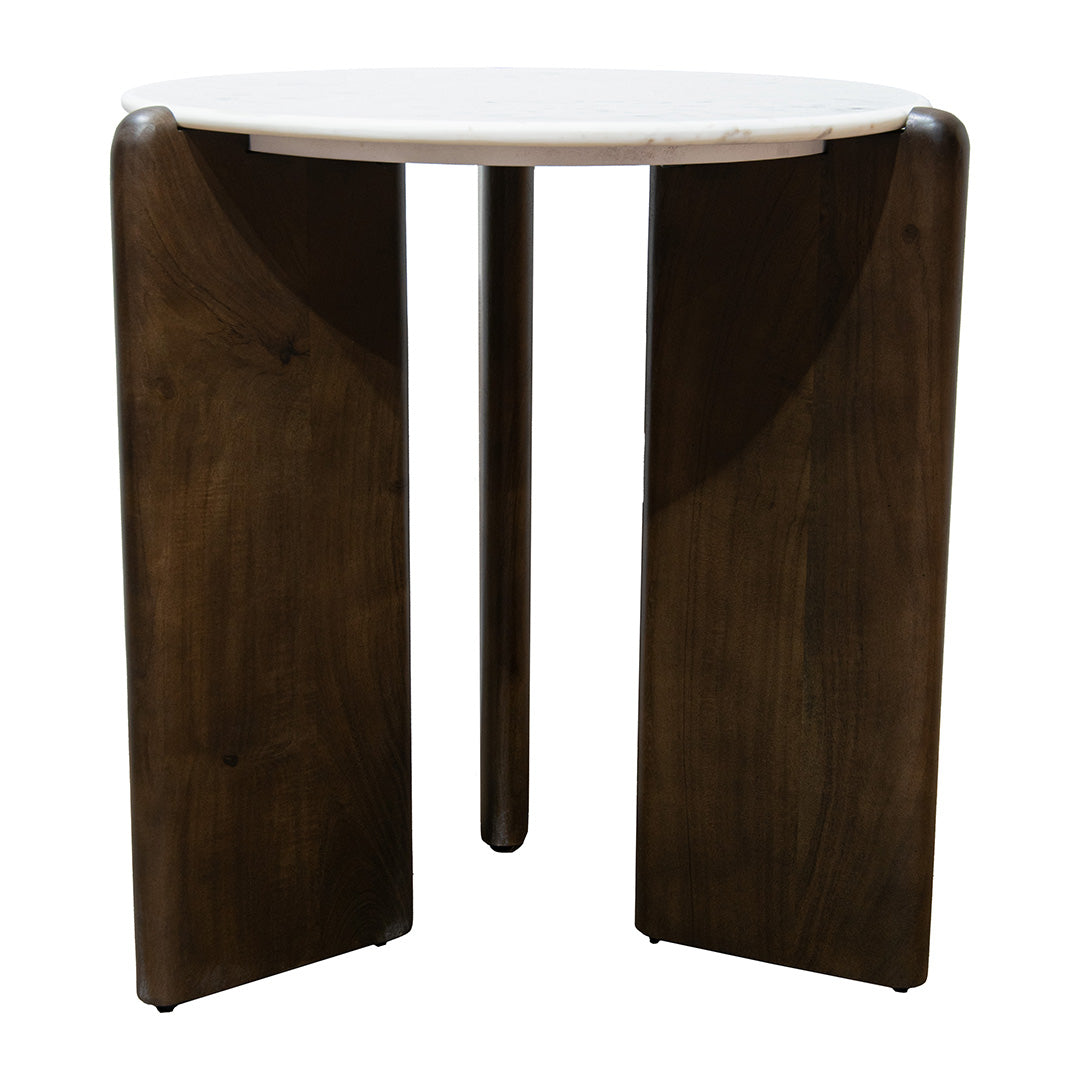 Brosna Brown Wood & White Marble Top Side Table by RV Astley