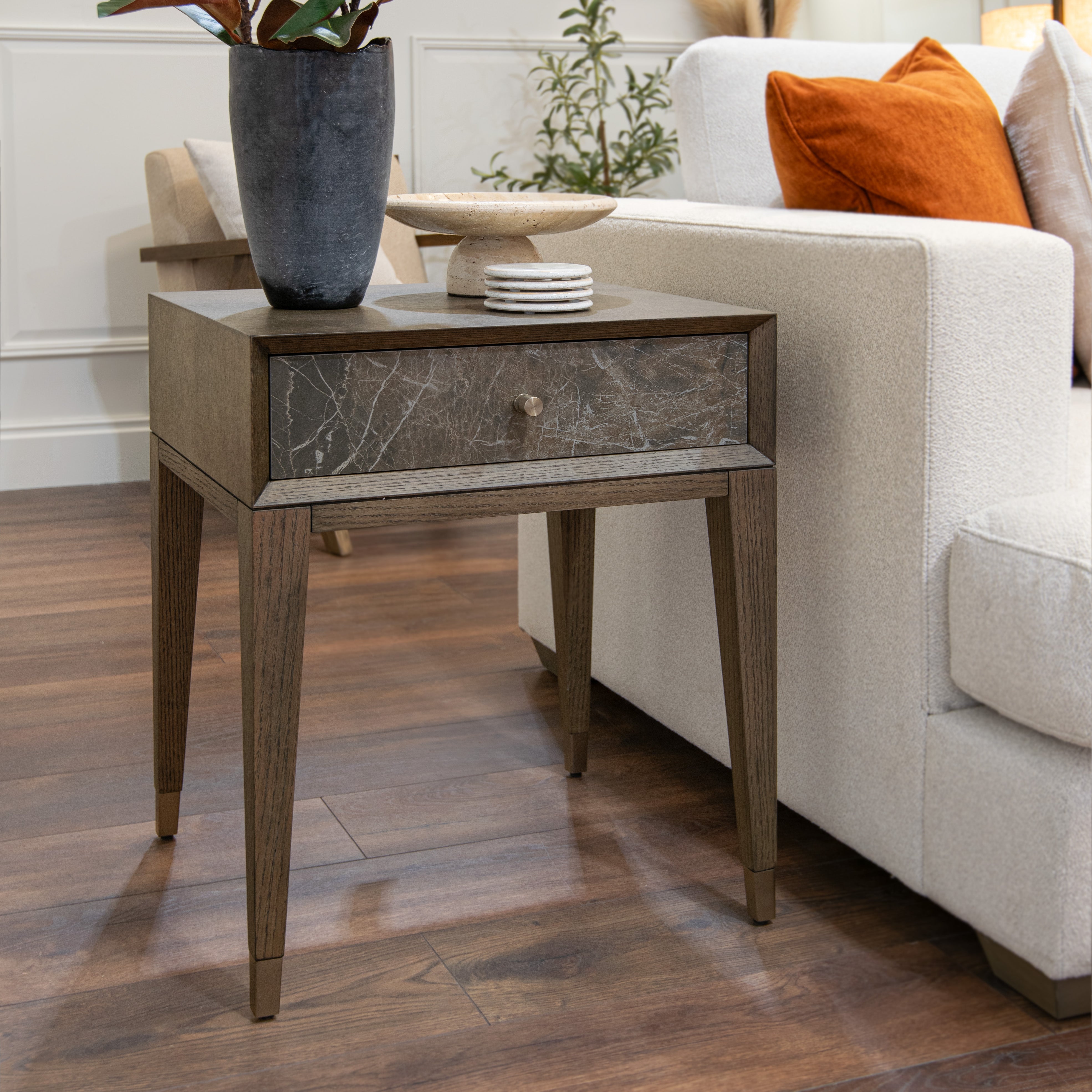 Jovani Wood & Bronze Ceramic Side Table by RV Astley
