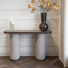 Willox Brown Oak & Beige Linen Console Table by Richmond Interiors