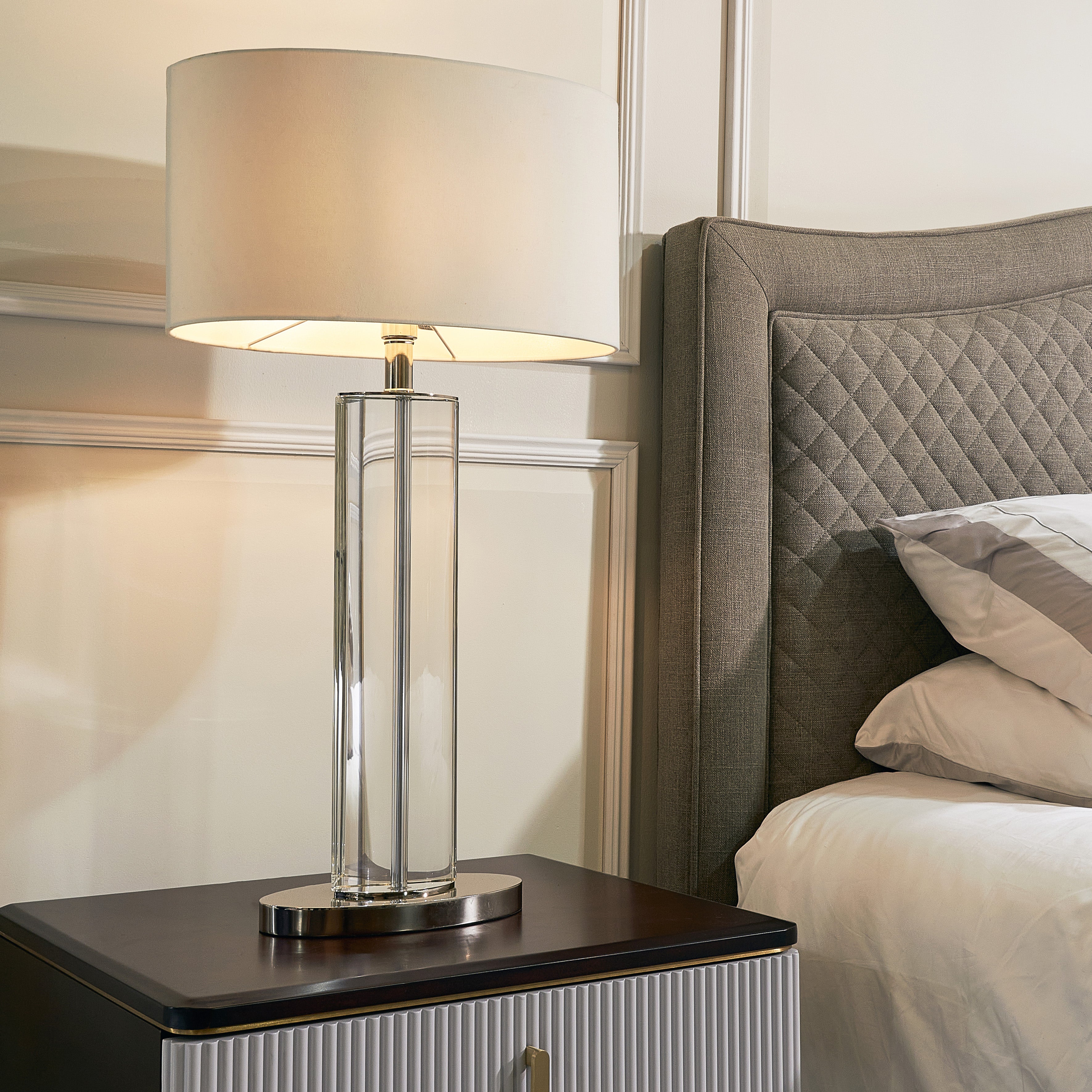Lisle Tall Clear Crystal & Metal Table Lamp by RV Astley
