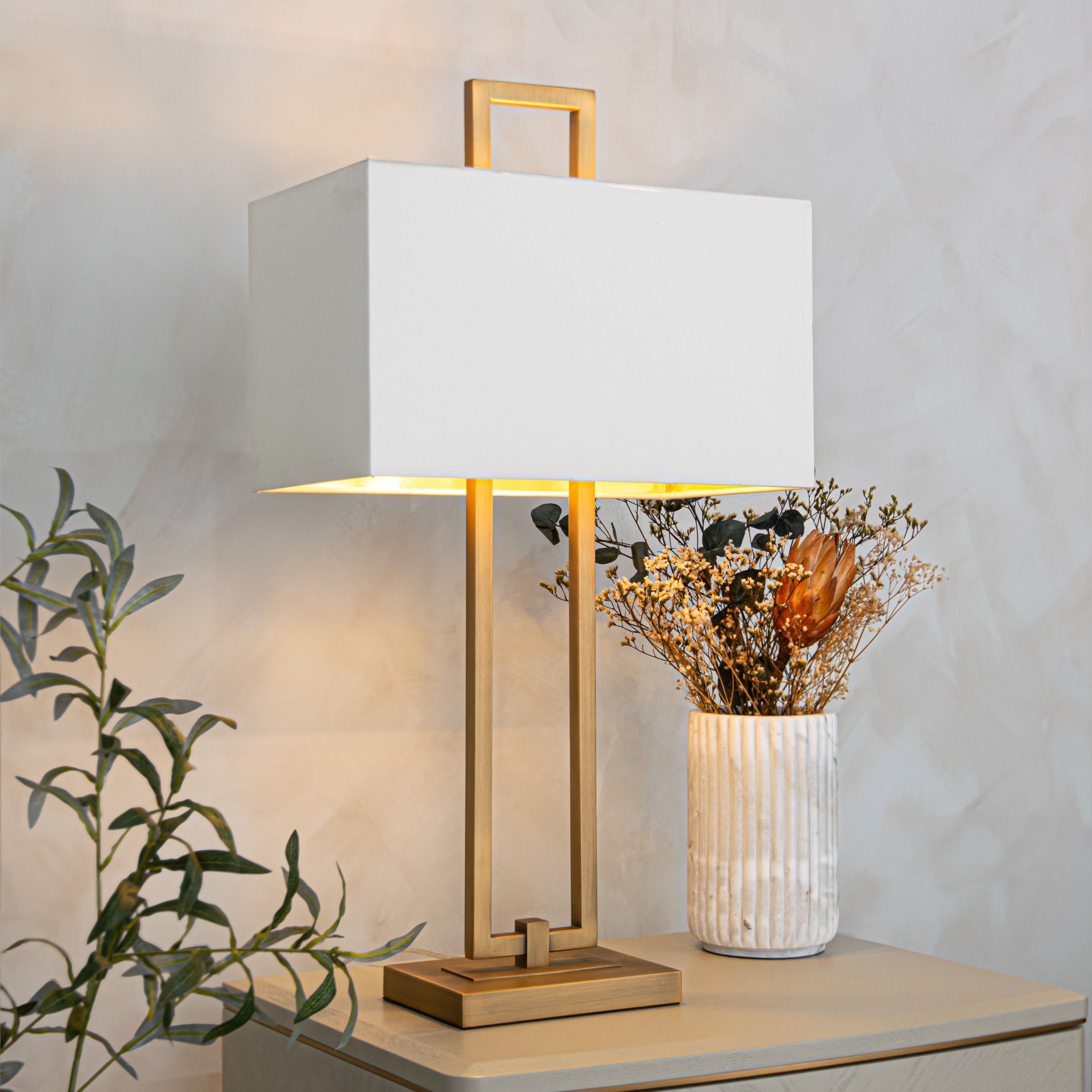 Danby Antique Brass & Opal Table Lamp by RV Astley