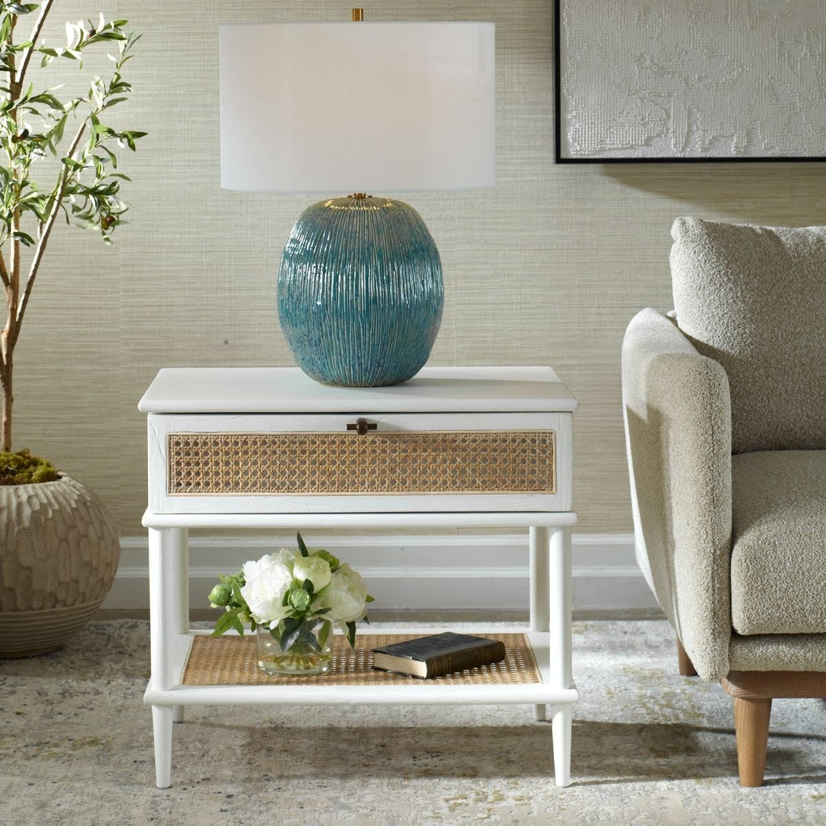 Coast White Rattan Side Table by Uttermost