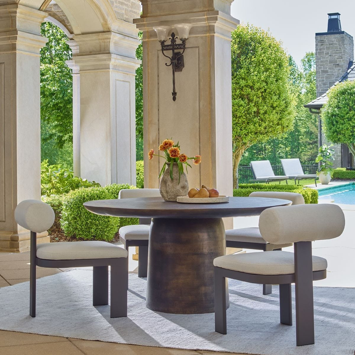 Madrone Indoor-Outdoor Dining Table in Golden Dark Bronze by Uttermost