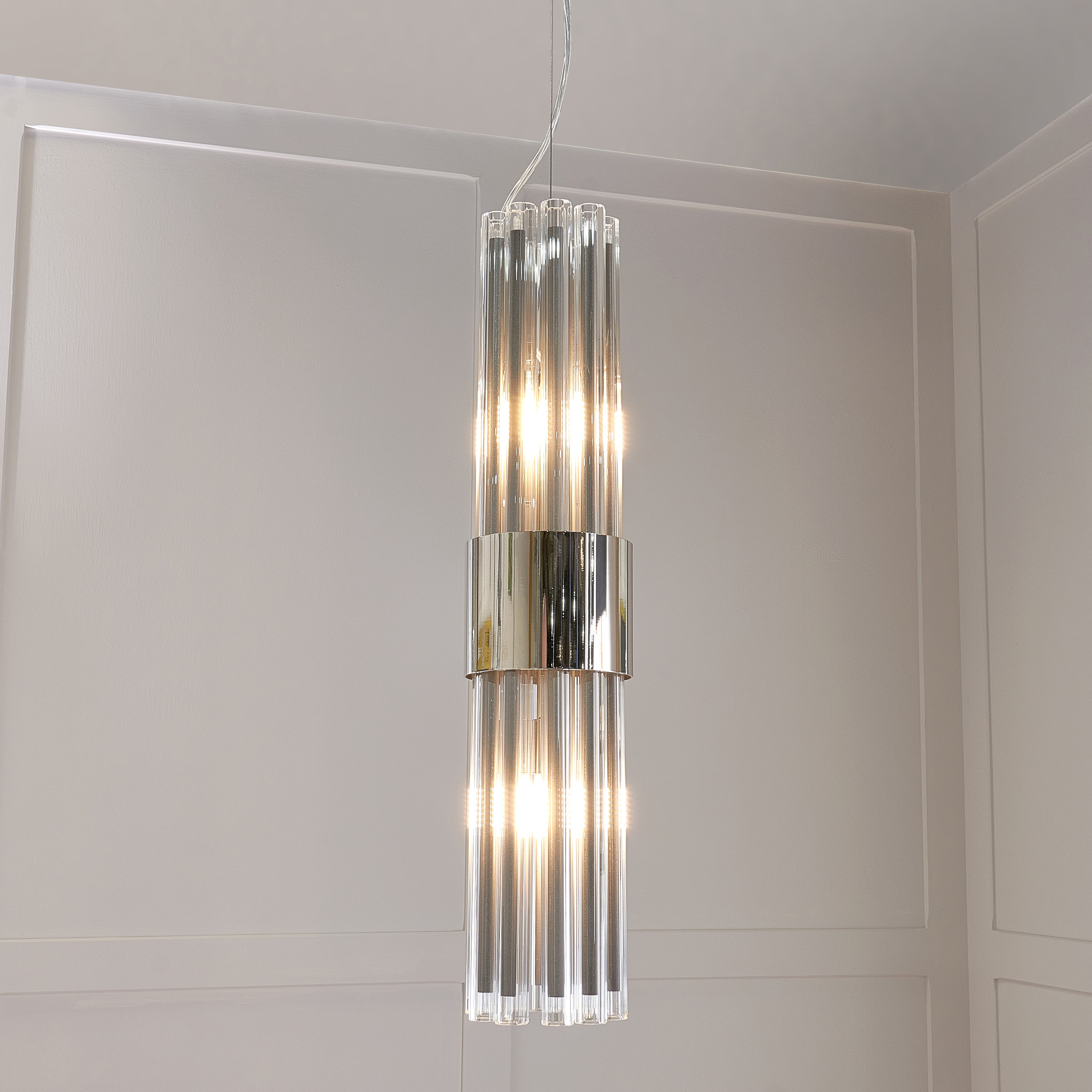 Colmar Nickel & Clear Glass Rods Single Pendant Light by RV Astley